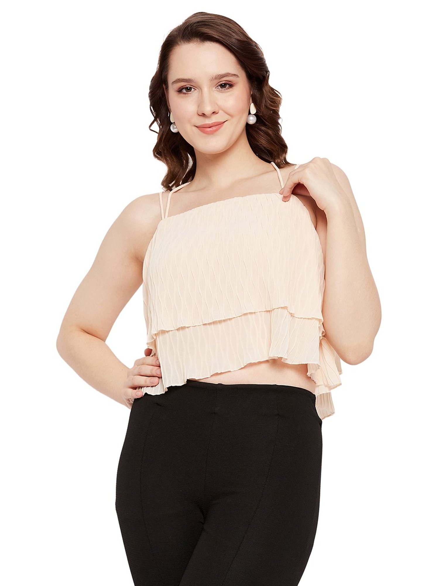 MADAME Beige Regular Fit Crop Top