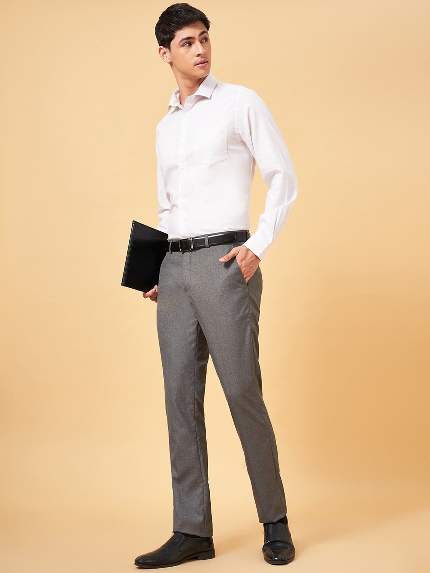 Peregrine By Pantaloons Light Grey Slim Fit Trousers