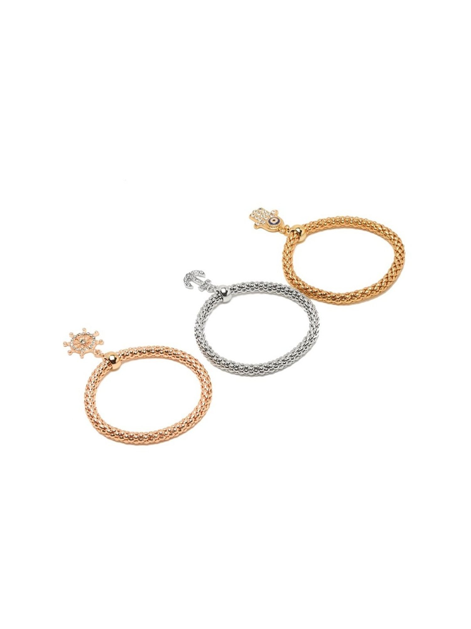 YouBella Women Gold-Toned & Silver-Toned Gold-Plated Charms Bracelet - Set of 3