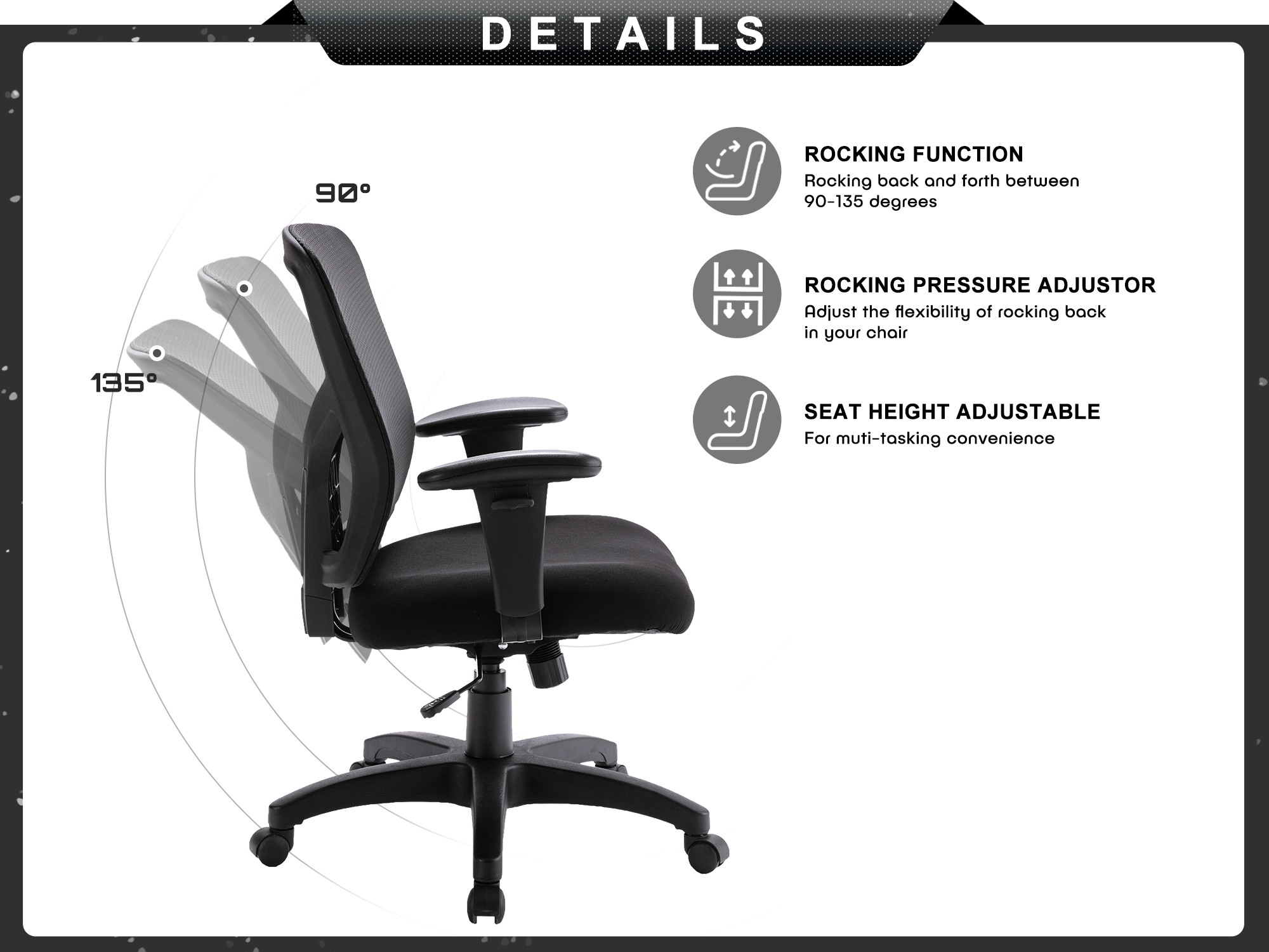 Qwork Ergonomic Office Chair Mesh Computer Chair High Back, Adjustable, Swivel Office Desk Chair with Armrests, Black