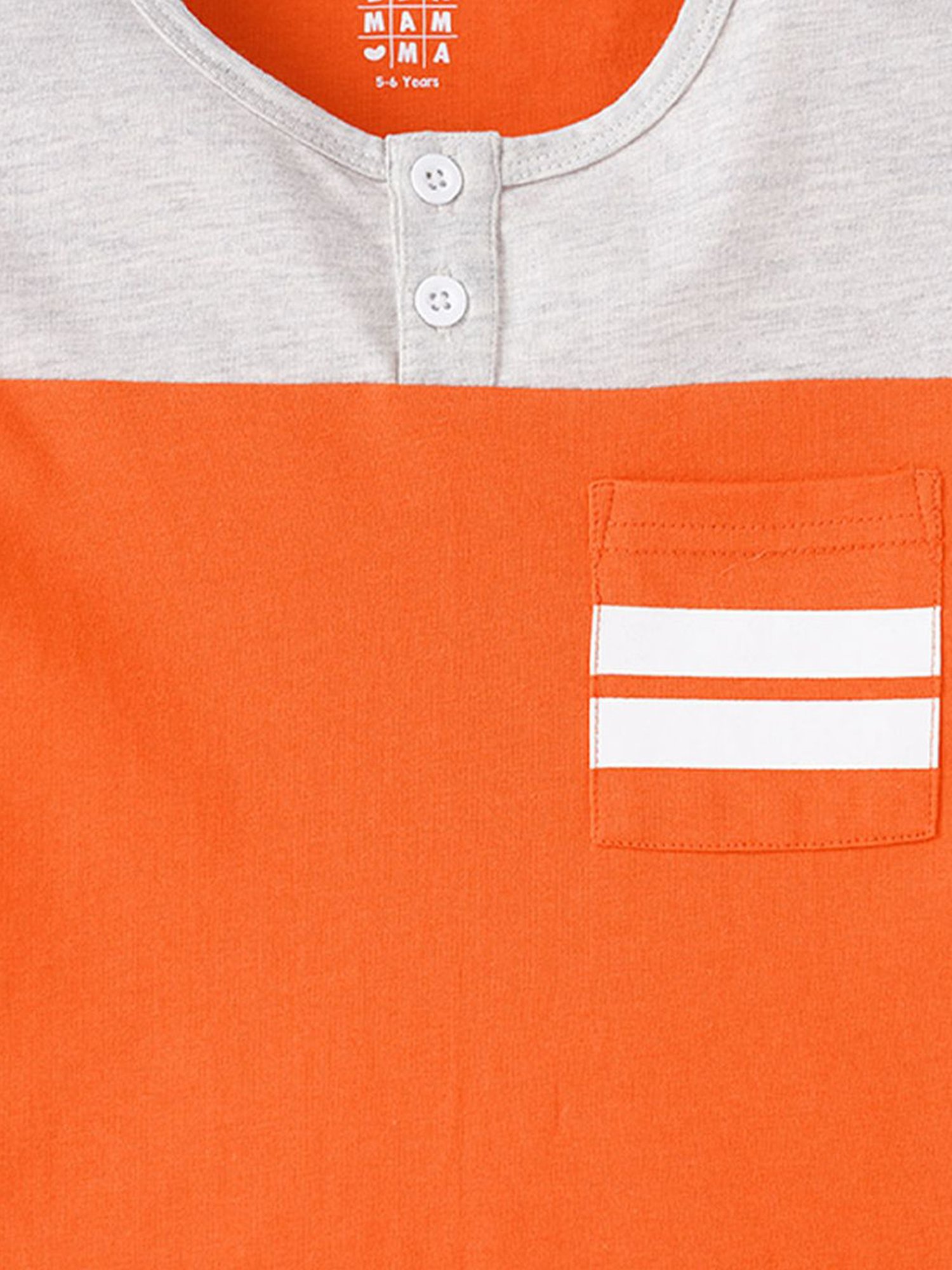Ed-a-Mamma Kids Orange & Grey Cotton Color Block Full Sleeves T-Shirt