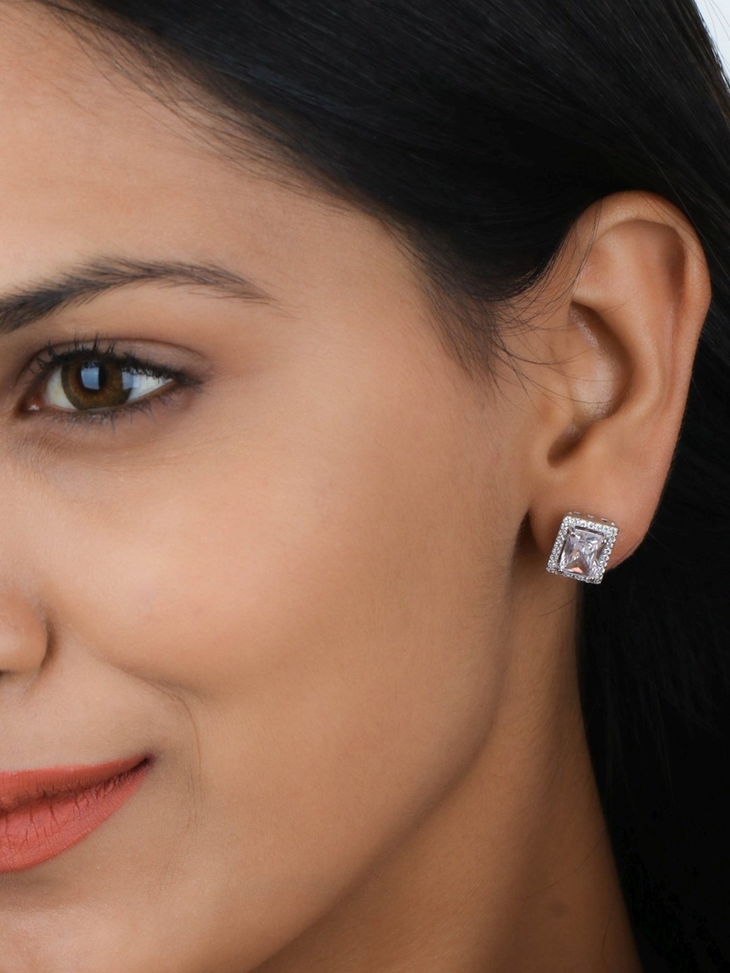 Ornate Jewels 925 Silver Rectangular AAA Grade American Diamond Stud Earrings