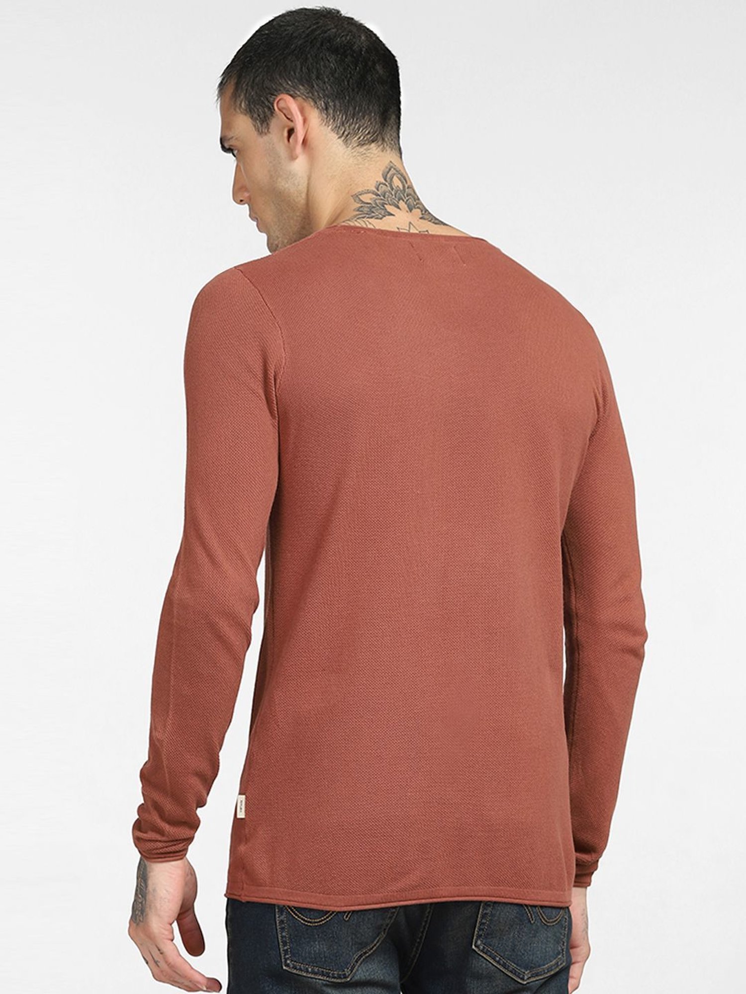Jack & Jones Brown Patina Cotton Regular Fit Sweater