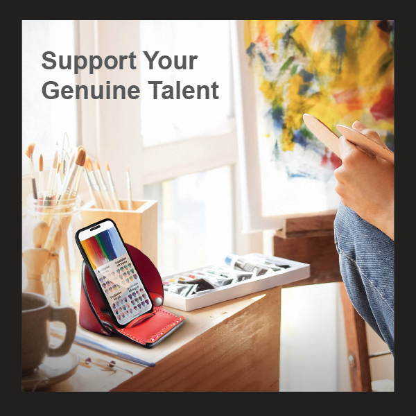 VogDUO- Genuine Leather Stand, MagSafe Charger cable-secured design, Foldable, lightweight, multi-angle, Compatible with iPhone 8 to iPhone 12 Pro Max, Google Pixel, Samsung Galaxy