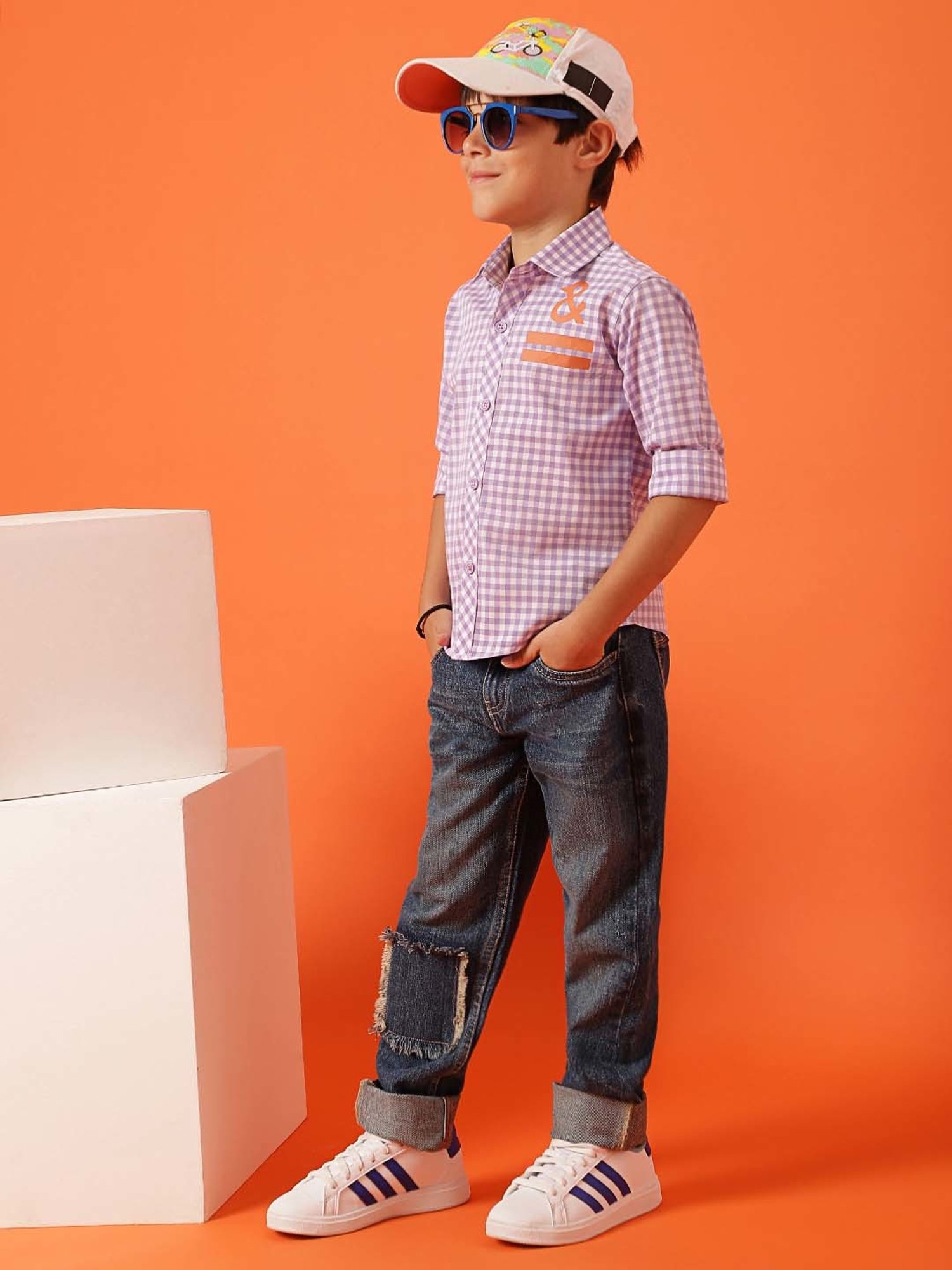 Tales & Stories Kids Purple Chequered Full Sleeves Shirt