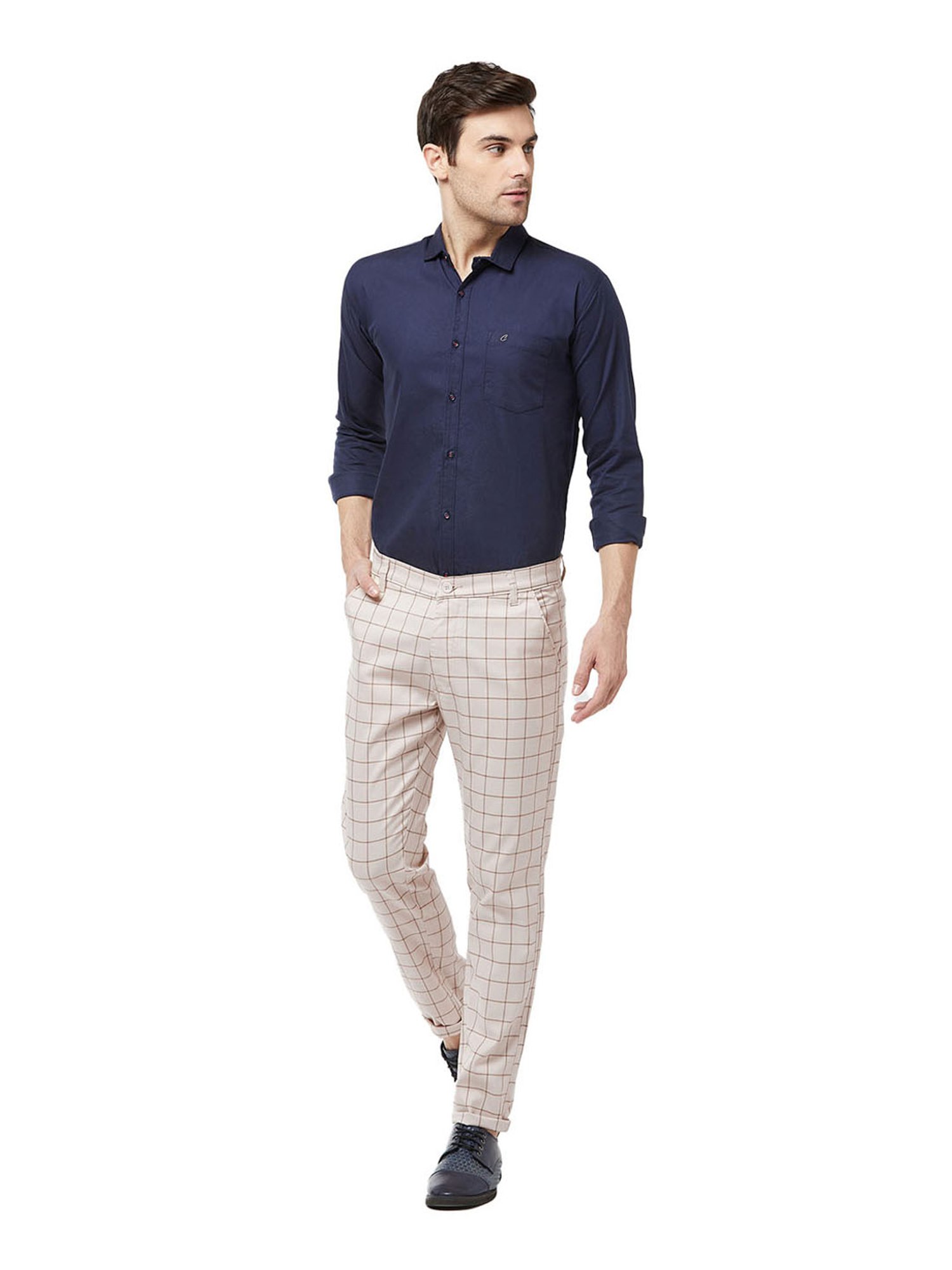 Sojanya Light Beige & Green Checks Trousers