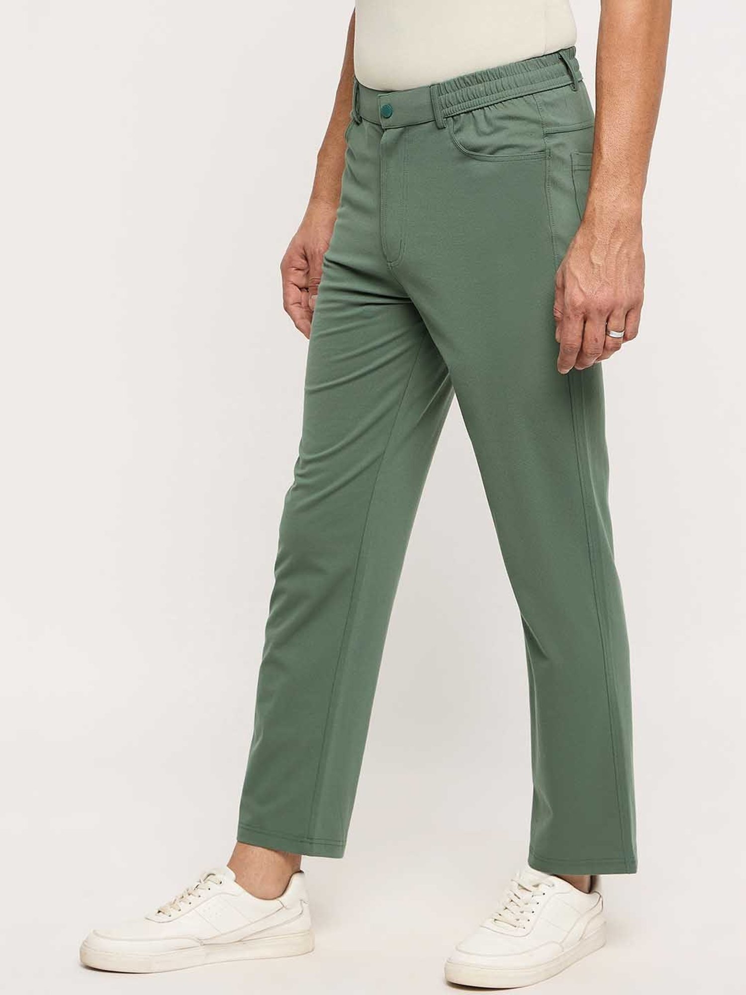 Okane Olive Regular Fit Flat Front Trousers