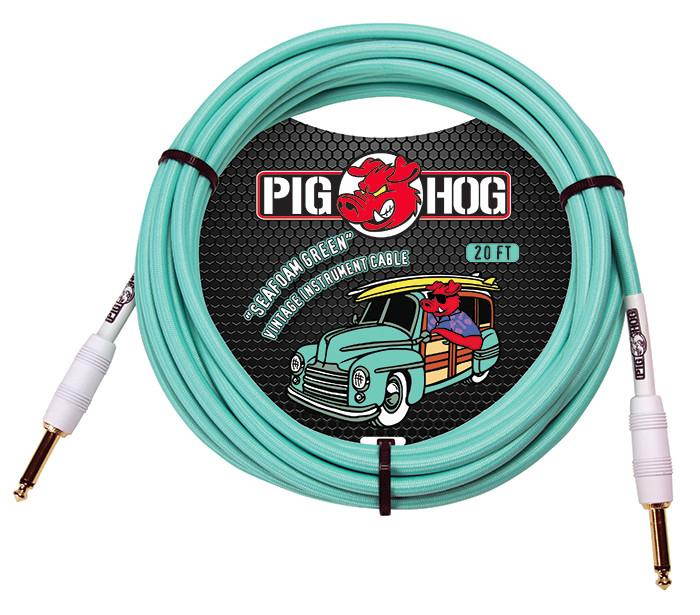 Pig Hog PCH20SG Seafoam Green Vintage Instrument Cable - 20ft (2 Pack)