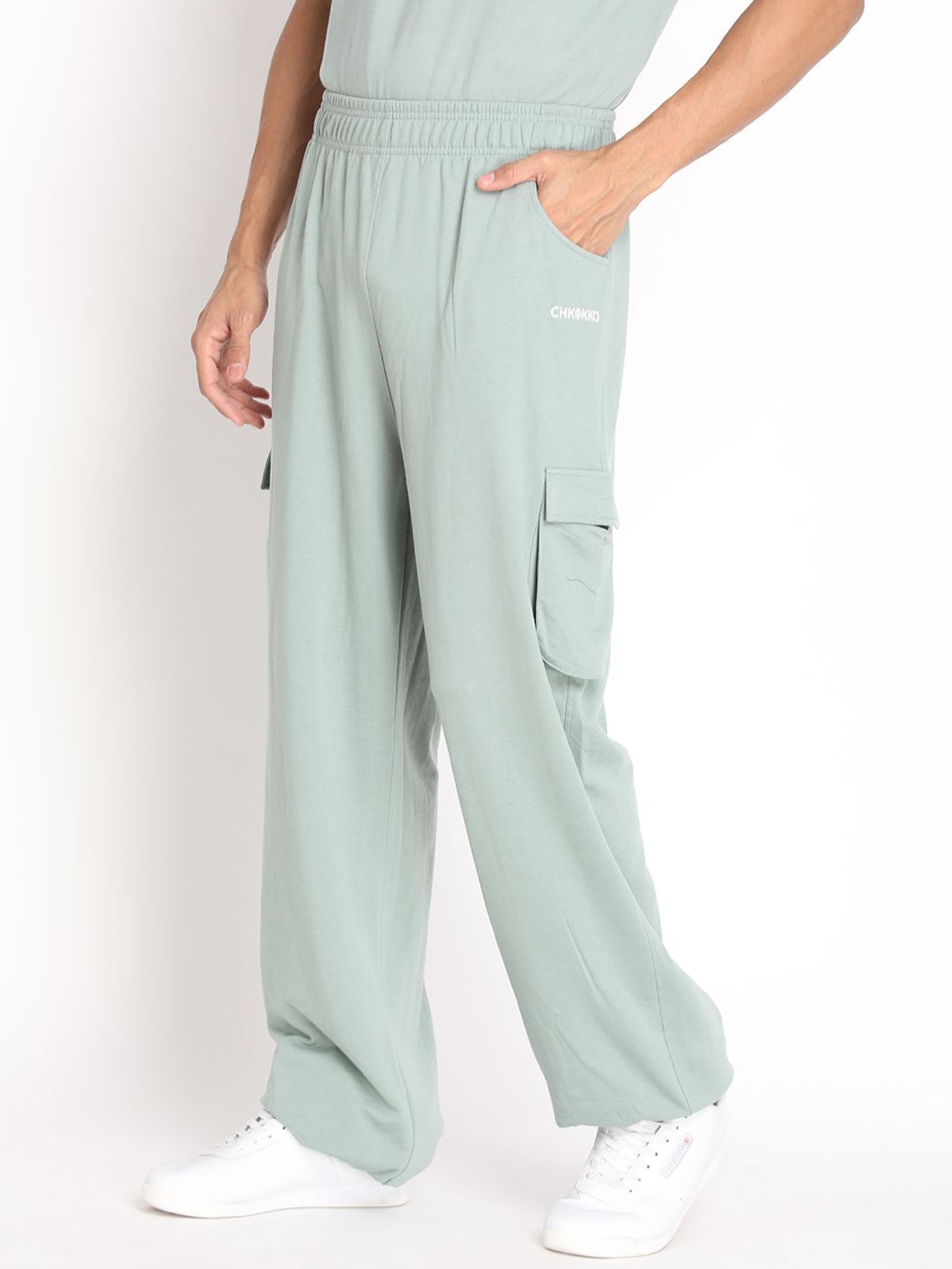 Chkokko Pastel Green Cotton Relaxed Fit Track Pants