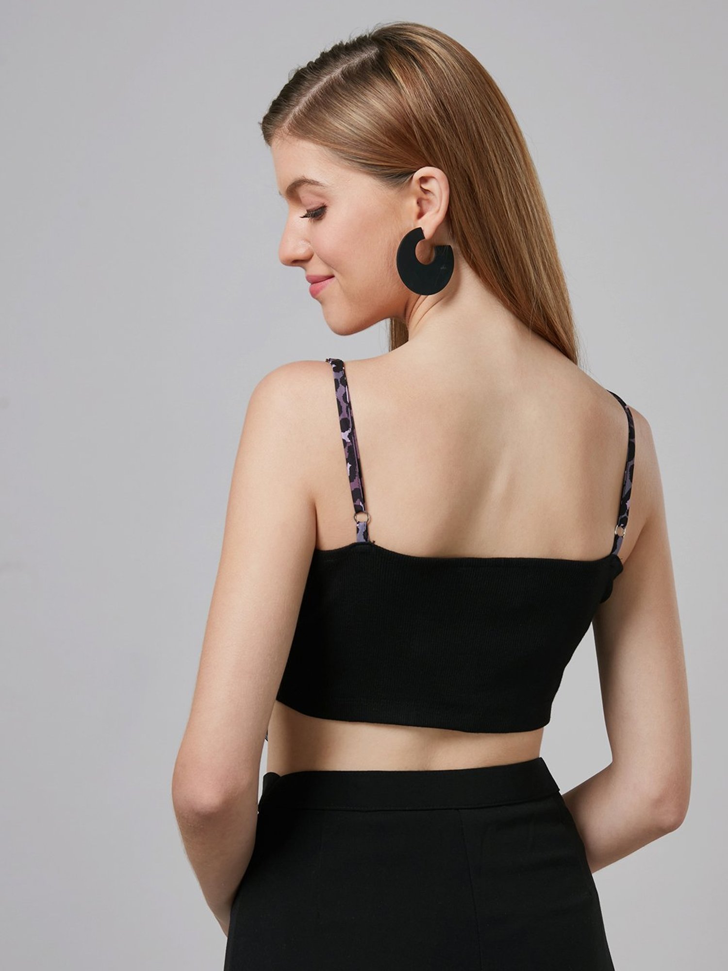 Style Quotient Purple & Black Printed Crop Top