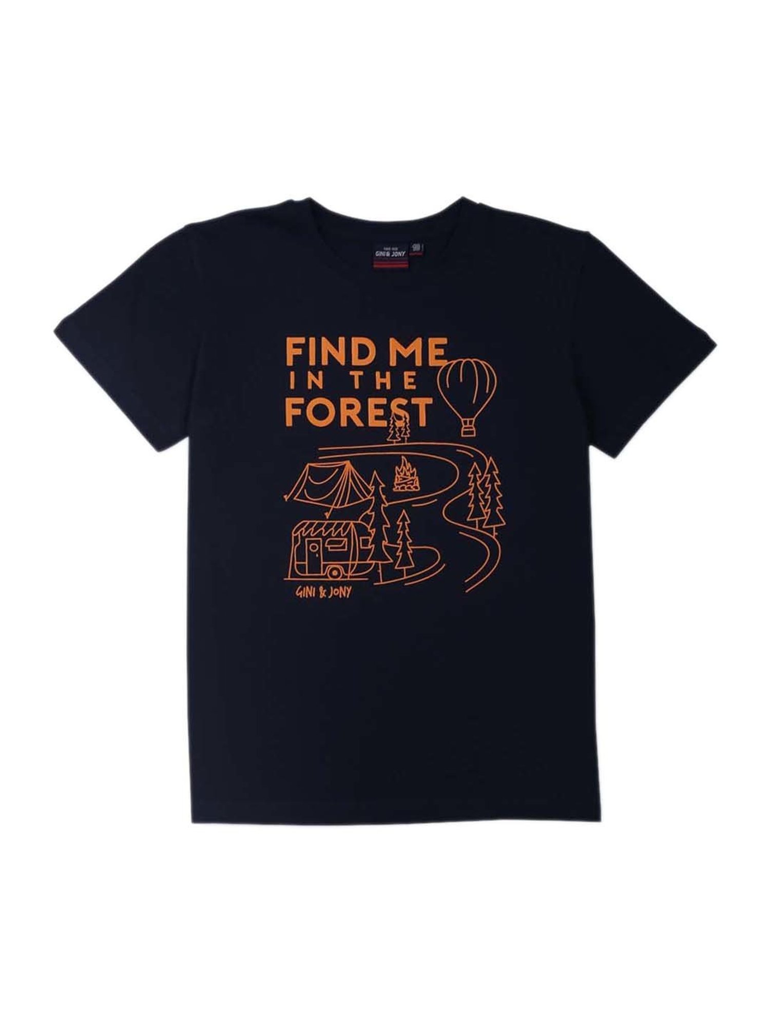 Gini & Jony Kids Black & Orange Printed T-Shirt