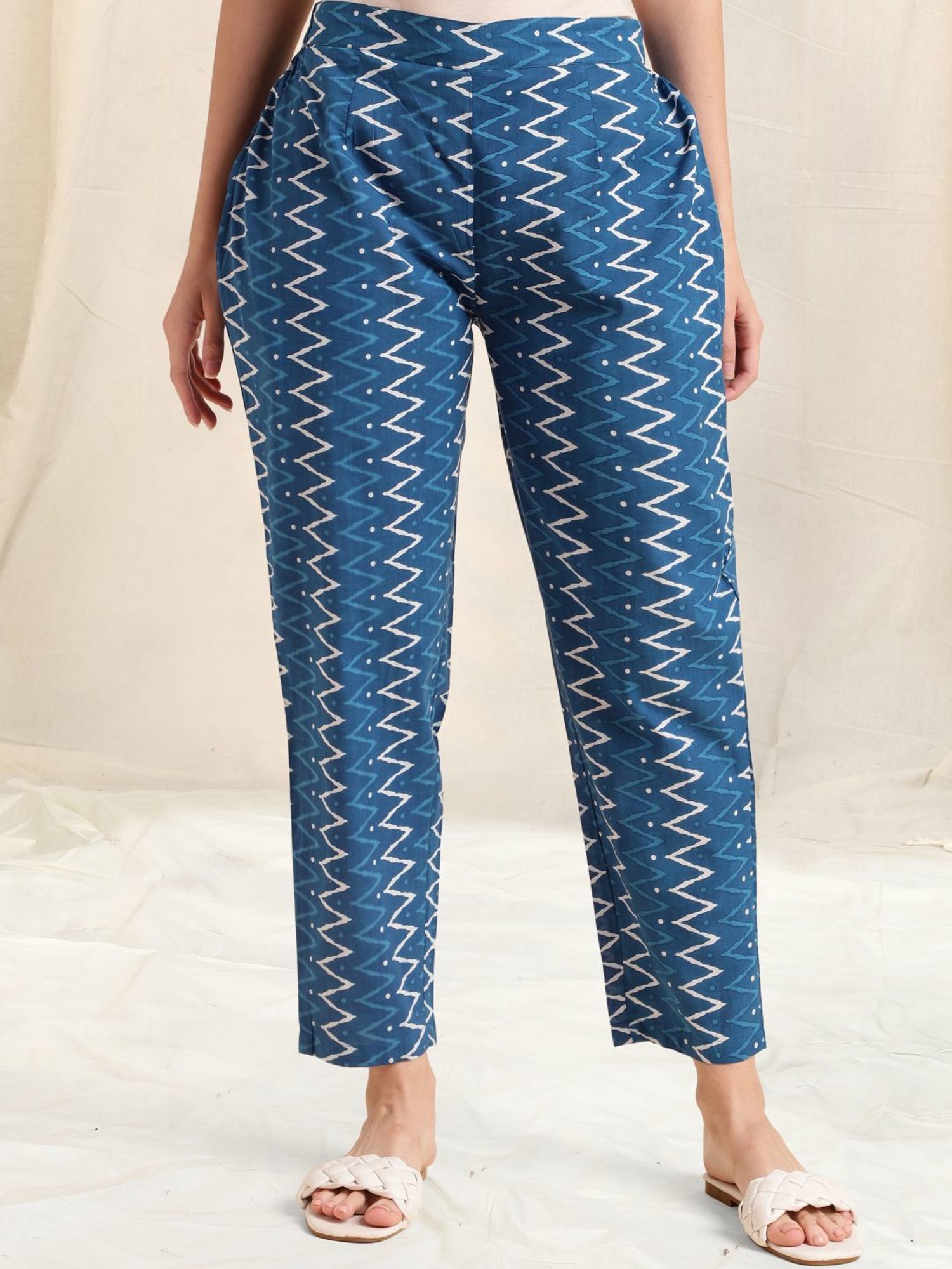 MIRCHI FASHION Blue Cotton Printed Top Pant Set With Jacket