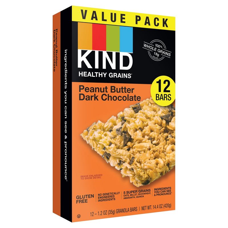 KIND Healthy Grains Peanut Butter Dark Chocolate Chunk, Gluten Free Granola Bars - 12ct