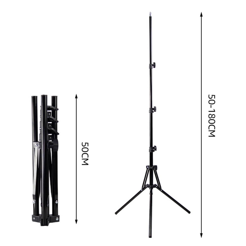 180cm Reverse Folding Leg Light Stand Tripod Adjustable Height Four Sections Heavy Duty Aluminum Alloy Material 1/4 Inches Screw for Photography LED Lights Phone Holder Tripod Head Softbox Black