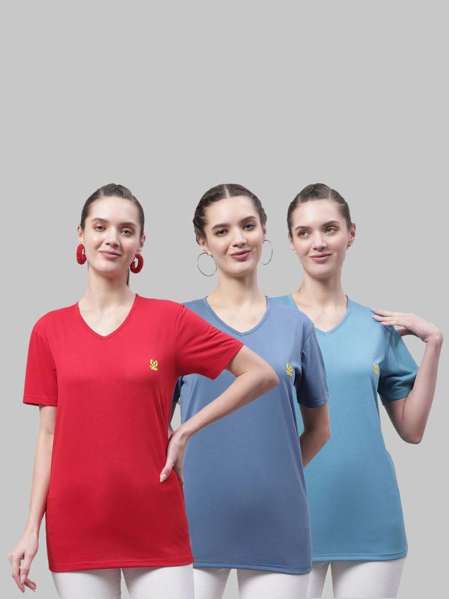 Vimal Jonney Red & Blue Cotton Sports T-Shirt - Pack Of 3