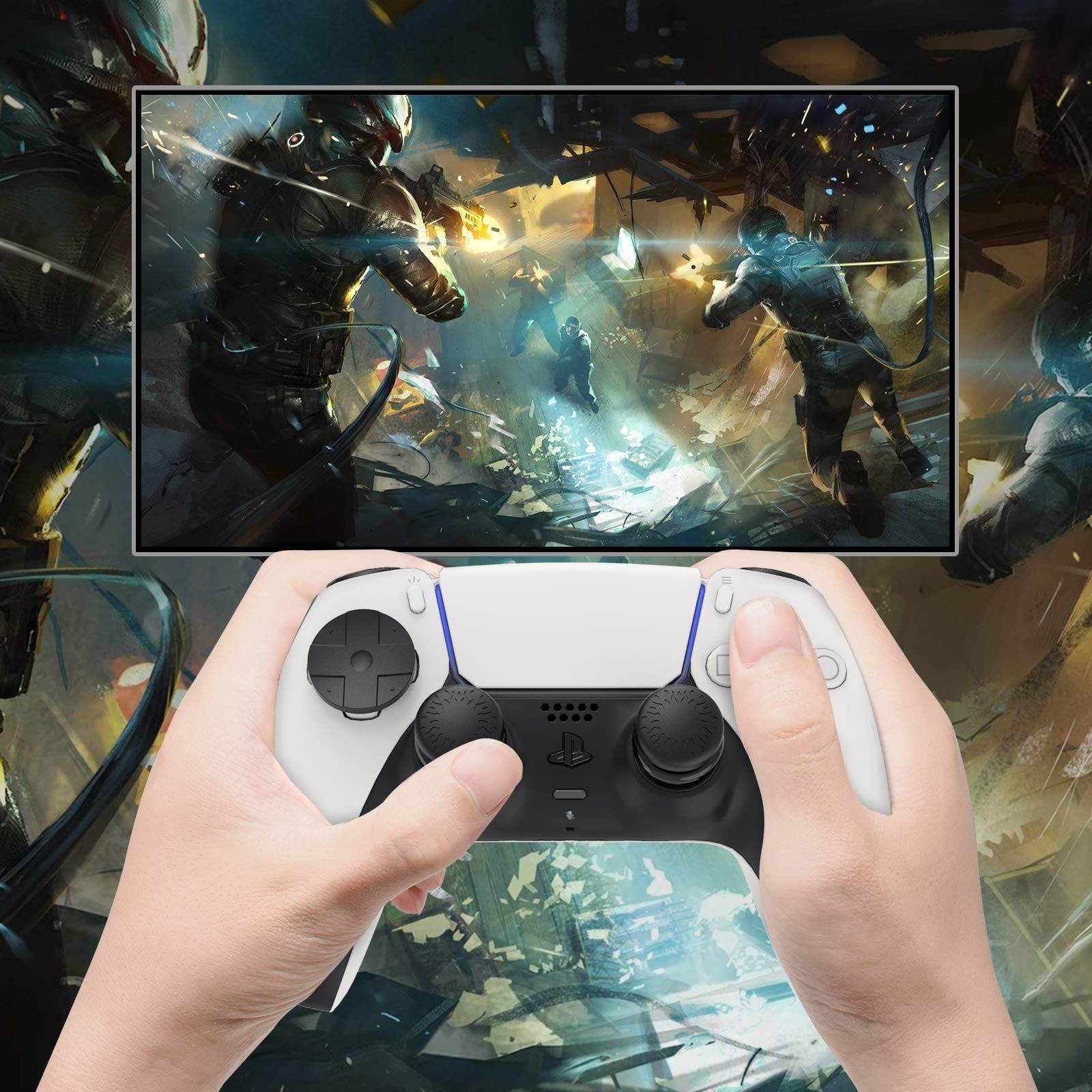 Accessories Kit Bundle for PS5 DualSense Controller,  Thumb Grips Sticks Joystick + L2 R2 Trigger Extender+D-pad Button for Playstation 5 Controller, Anti-Slip Replacement Parts