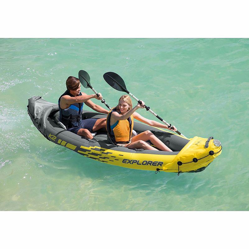 Intex Excursion 5 Person Inflatable Raft, 2 Oars and 2 Red Life Jackets, L/XL