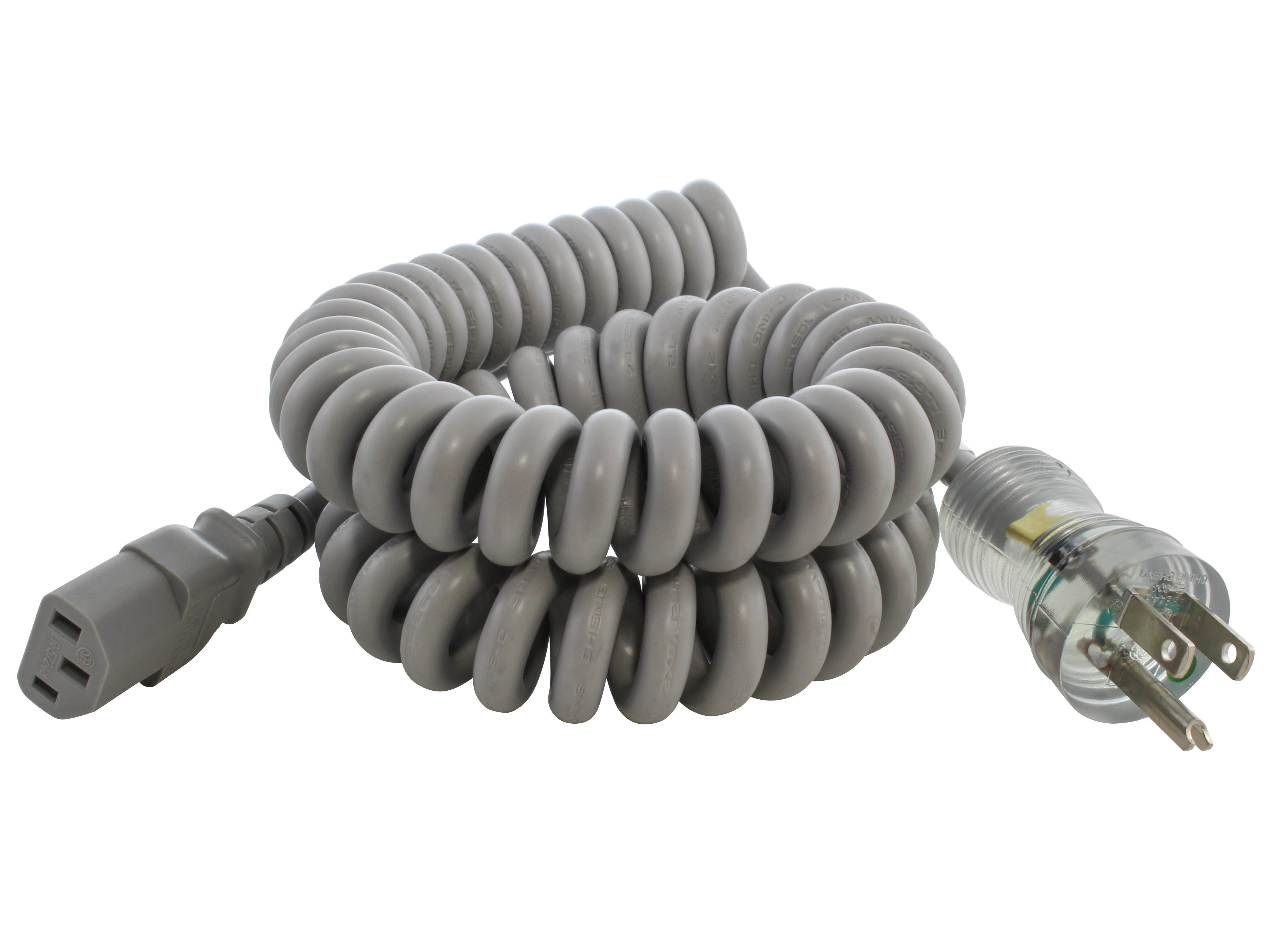 UP to 6.5ft 10A 18/3 Coiled Medical Grade Power Cord With C13 Connector
