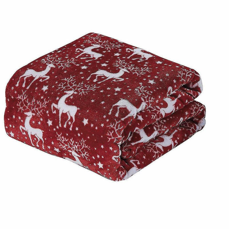 Kate Aurora Holiday Living Ultra Soft & Cozy Hypoallergenic Christmas Red Reindeer Plush Throw Blanket Cover