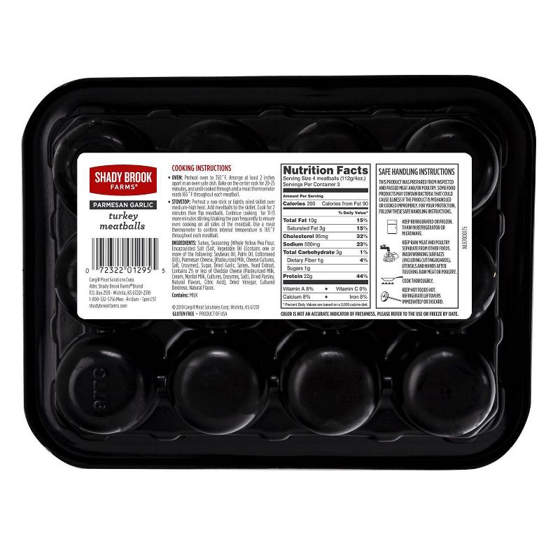 Shady Brook Farms Parmesan Garlic Turkey Meatballs - 12oz/12ct