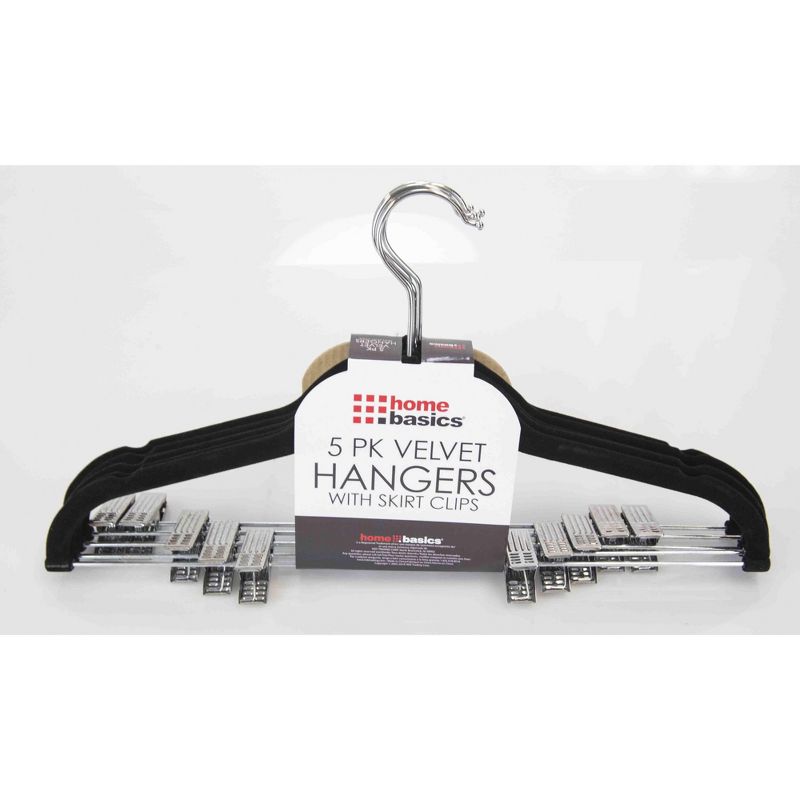Home Basics Velvet Hanger With Clips, (Pack of 5), Black