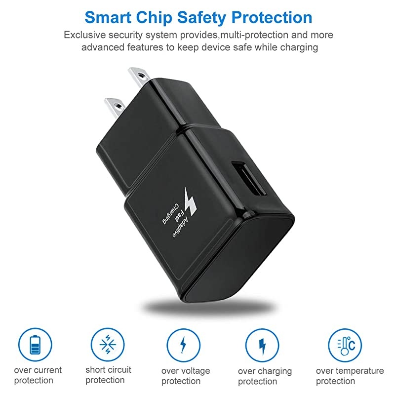 Fast Charger Adapter Adaptive Fast Charging Wall Charger Compatible Galaxy S8 S10 S9 S7 S6 / Plus/Edge/Active, Note 9, Note 8, Note 5, EP-TA20JBE Quick Charge (2 Pack Black)