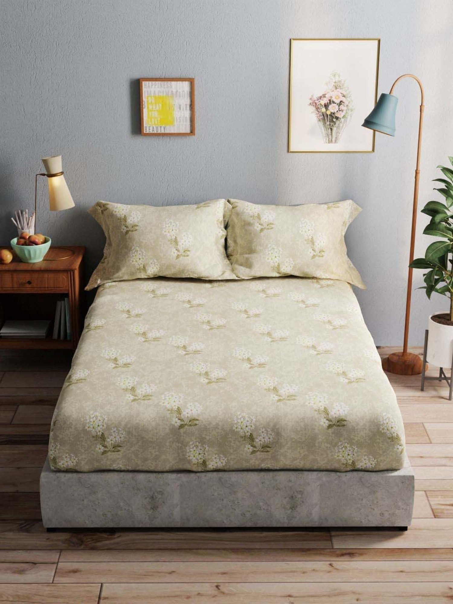 Bianca Amolina Green 135 TC Cotton Double Bedsheet with 2 Pillow Covers