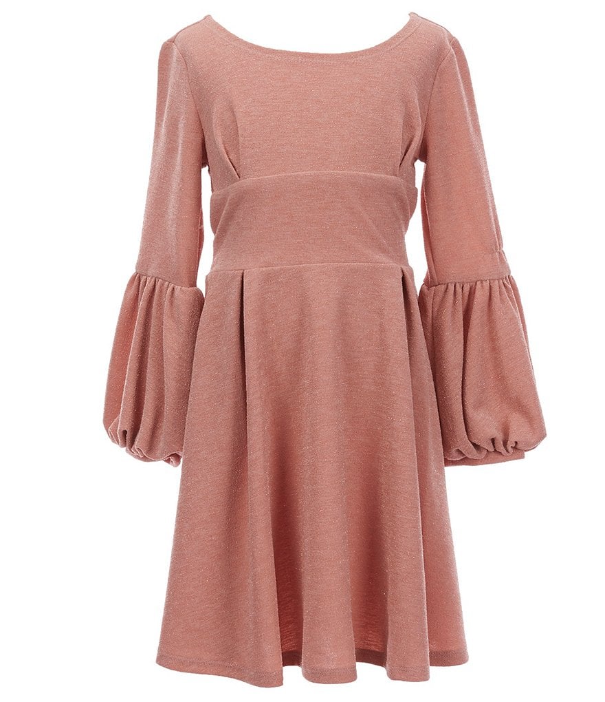 Bonnie Jean Big Girls 7-16 Bubble-Sleeve Sparkle-Knit Fit-And-Flare Dress