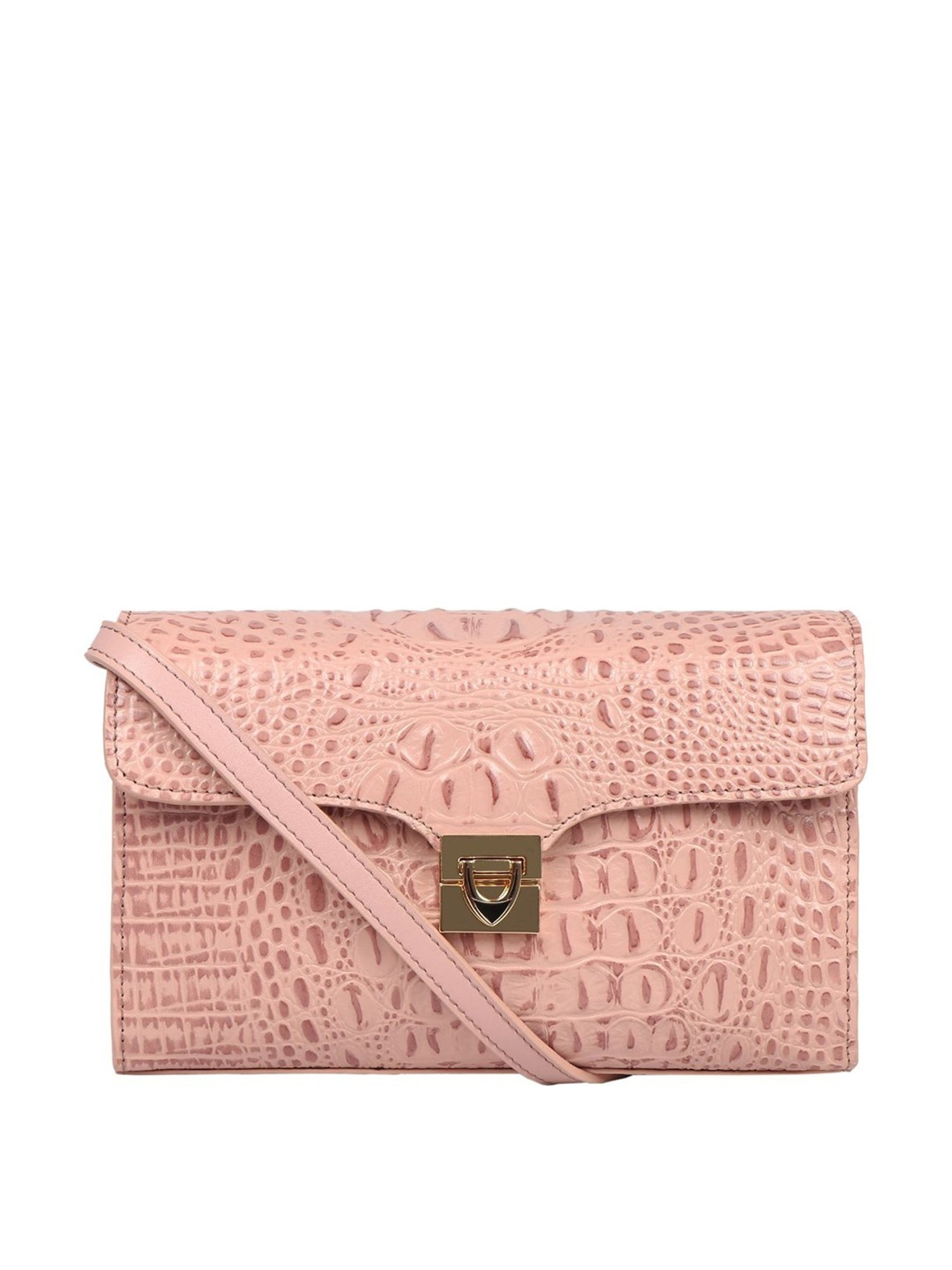Hidesign Pink Textured Medium Sling Handbag