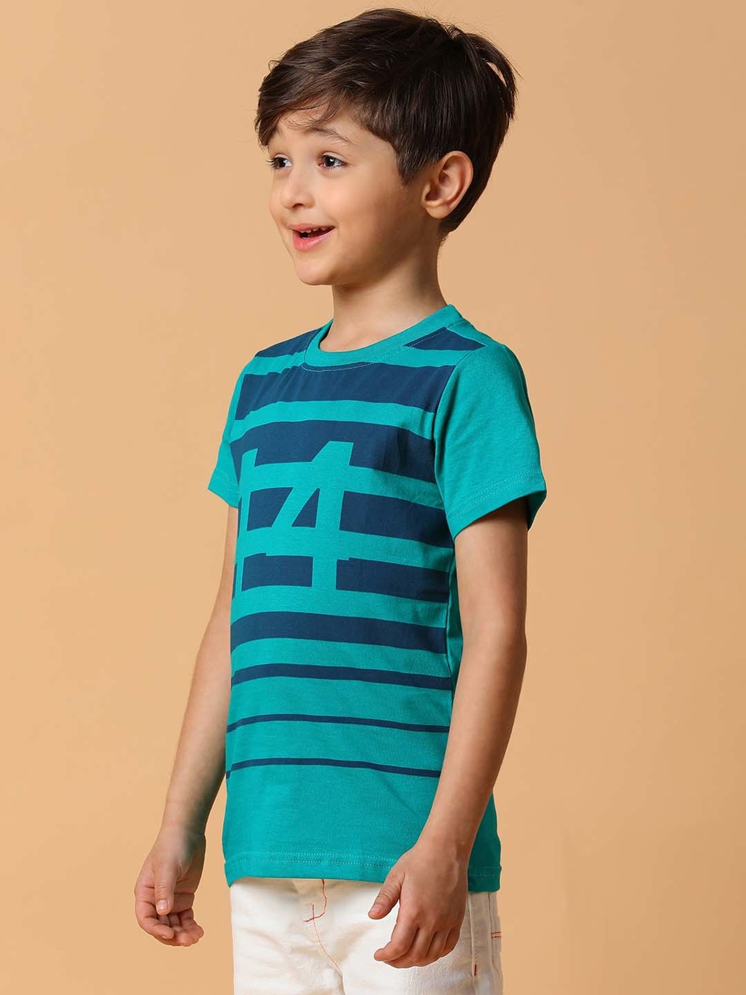 Tales & Stories Kids Teal Blue Cotton Striped T-Shirt