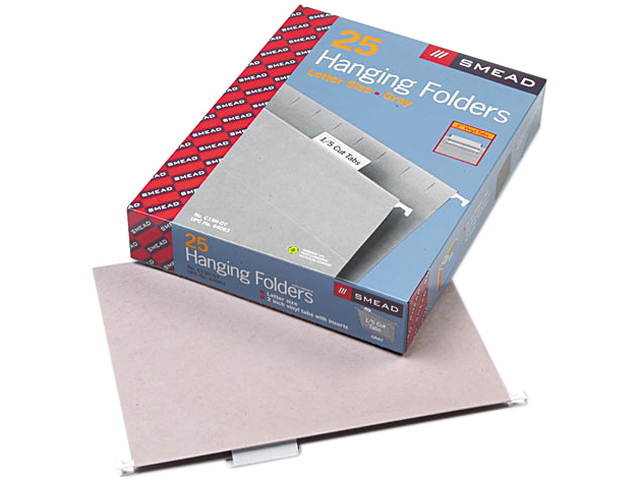 Smead 64063 Hanging File Folders, 1/5 Tab, 11 Point Stock, Letter, Gray, 25/Box