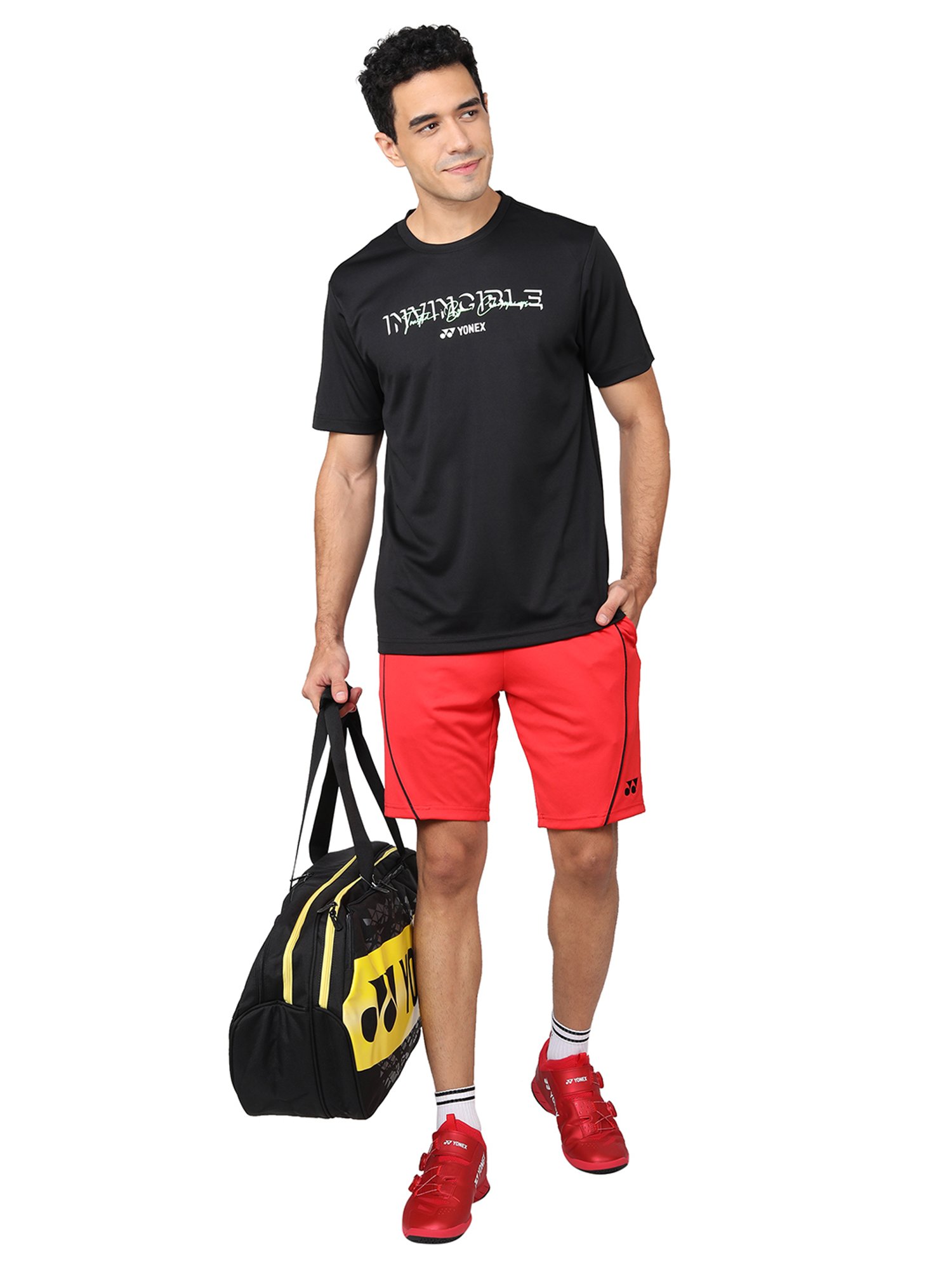 Yonex Jet Black Regular Fit Graphic Print Badminton T-Shirt