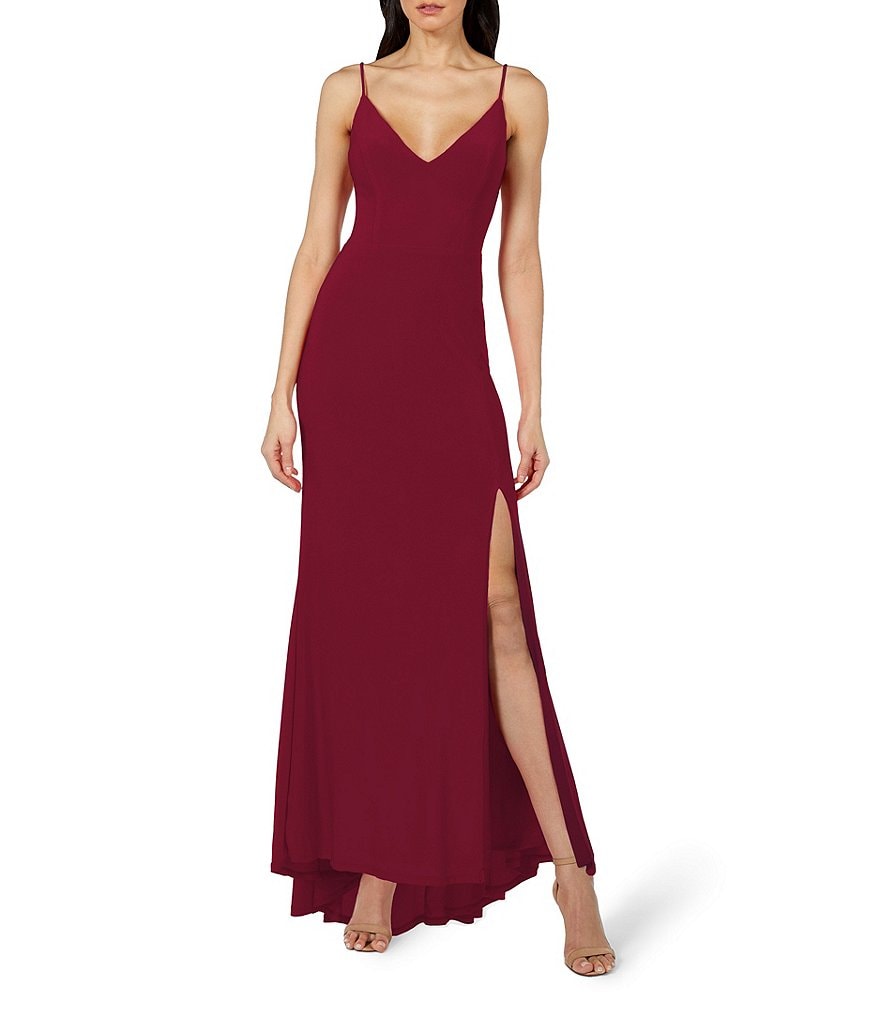 Jump Spaghetti Strap V-Neck with Side Slit Long Dress