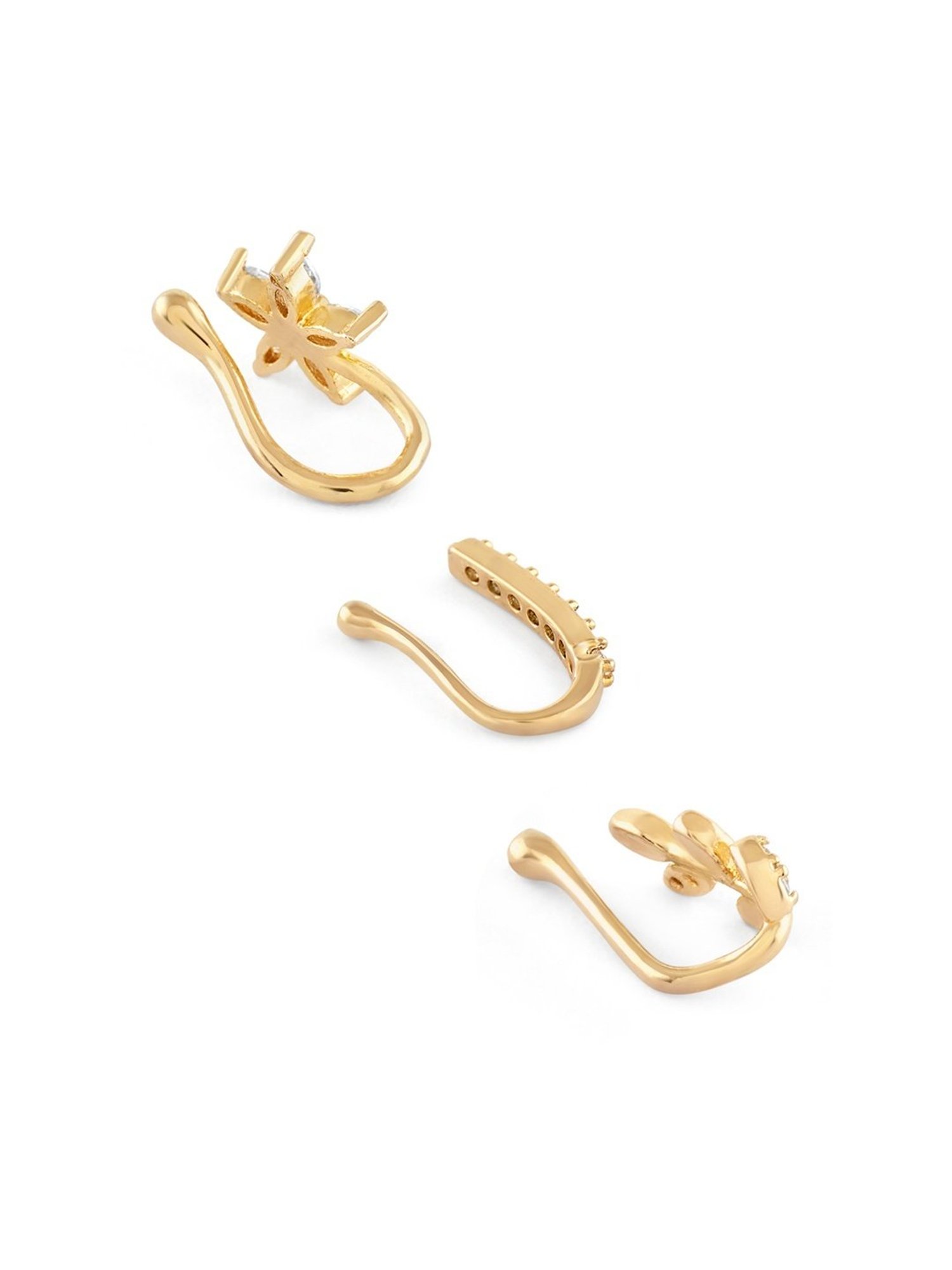 Zaveri Pearls Set of 3 Gold Tone Cubic Zirconia Contemporary Brass Clip On Nose Pins-ZPFK17365