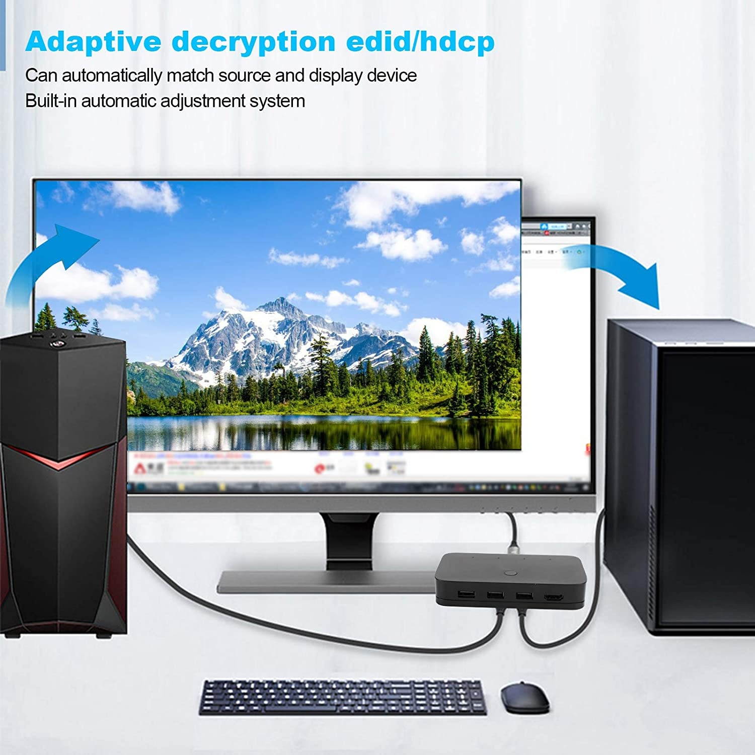 PUSOKEI KVM HDMI USB Switch,4 Port Computer 4-in-1-out 4K HD USB HDMI KVM Switcher Box, Supports 4K (3840x2160), HDMI 1.4, HUB, U?Disk