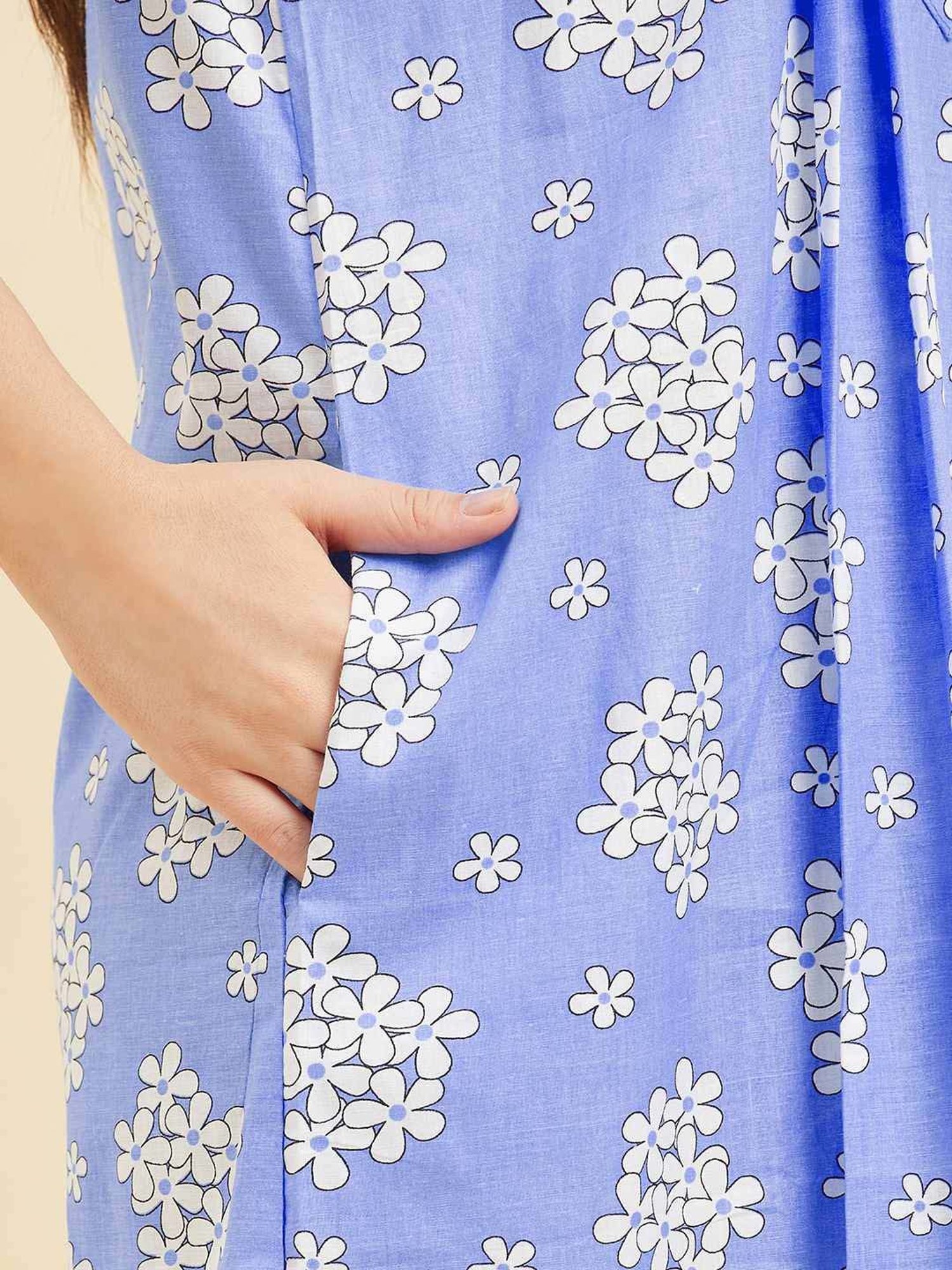 Sweet Dreams Blue Cotton Floral Print Night Gown