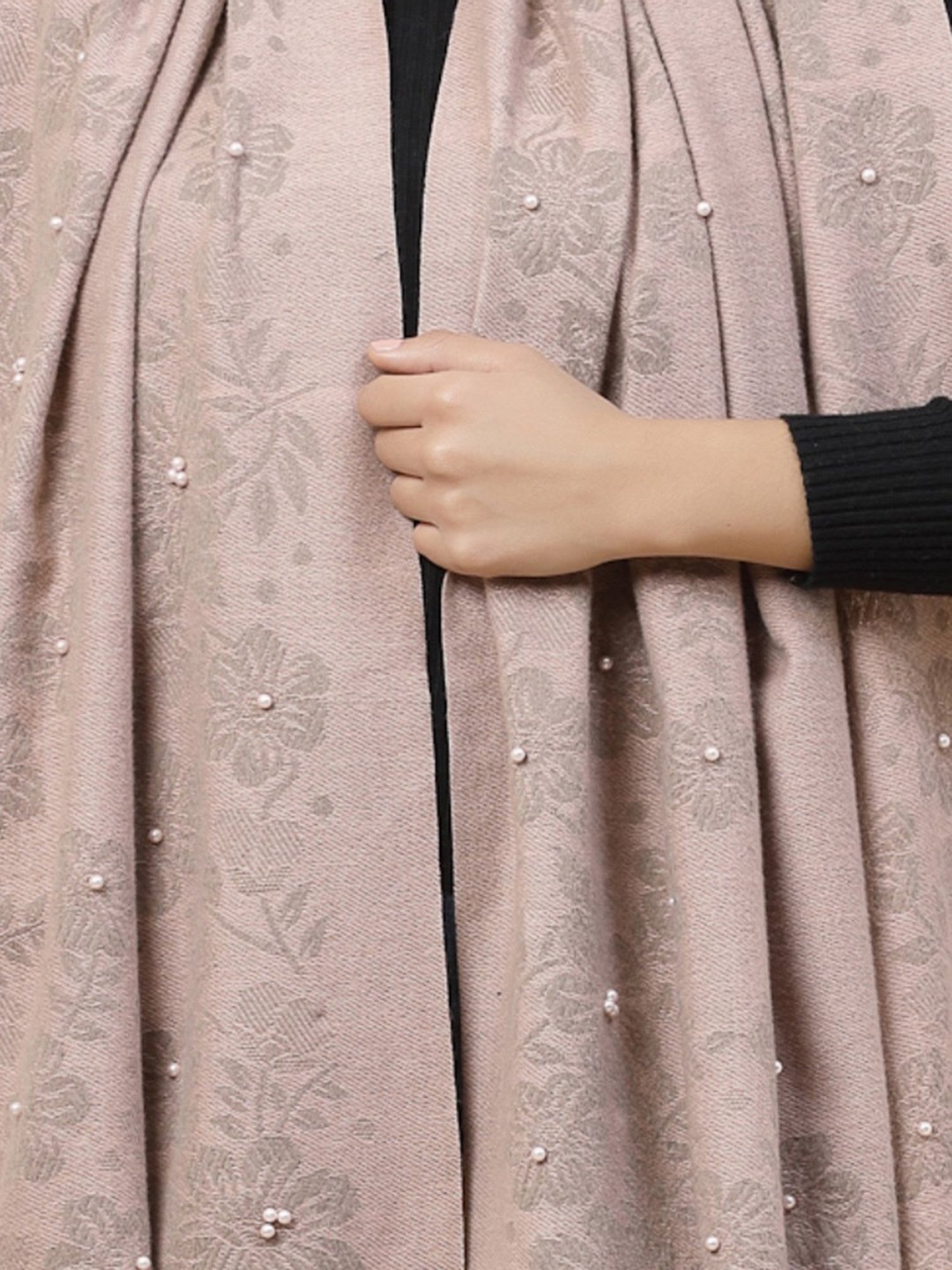 Mafadeny Peach Embellished Stole