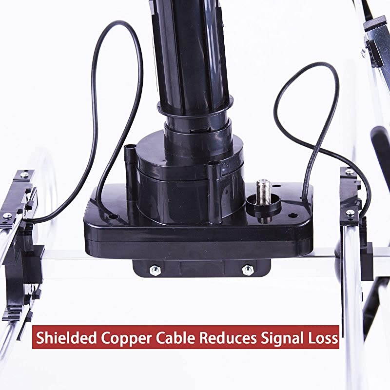 Outdoor HD TV Antenna Strongest Up to 200 Miles Long Range with Motorized 360 Degree Rotation, UHF/VHF/FM Radio Infrared Remote Control with Installation Kit and Jpole