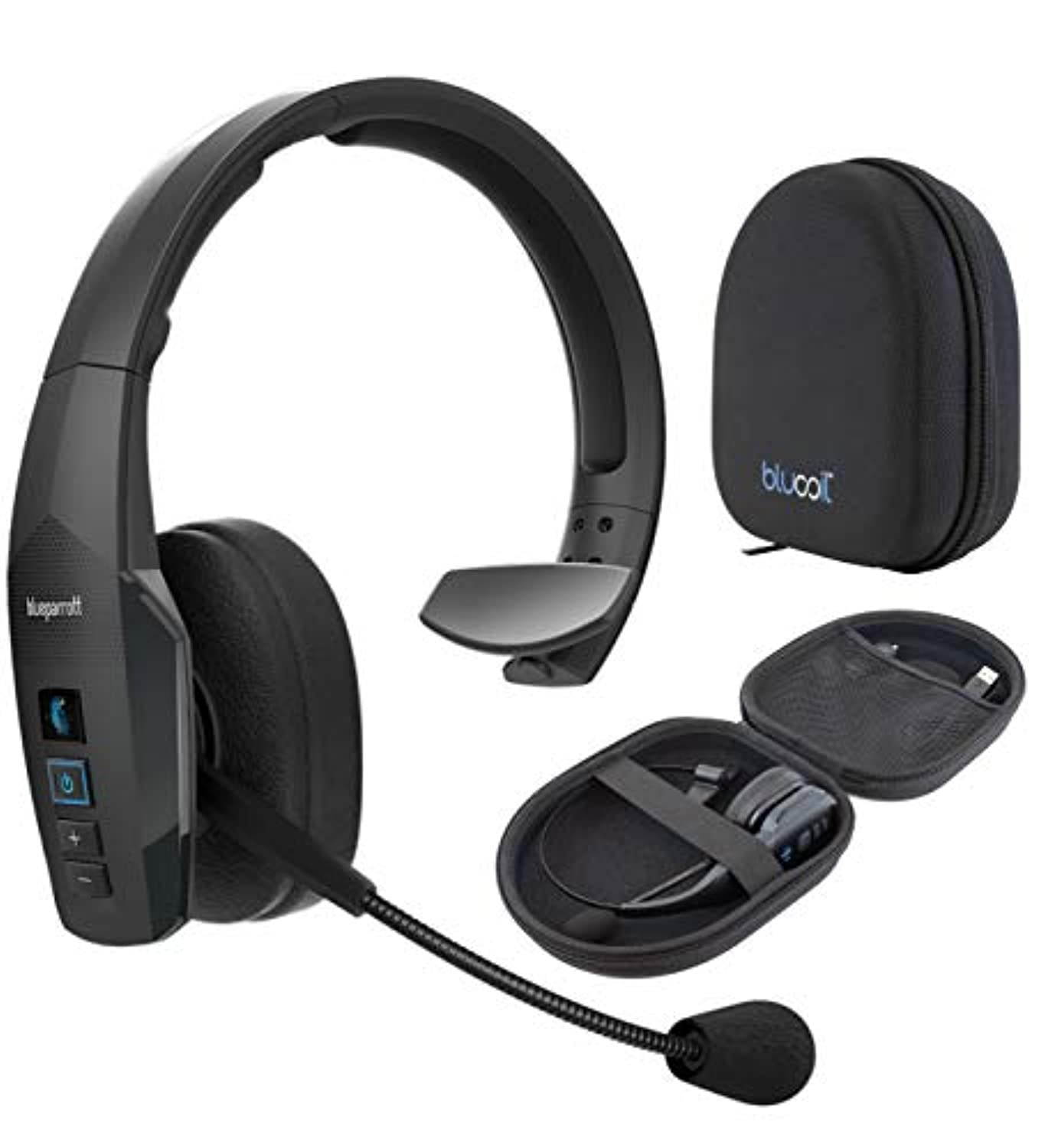 BlueParrott B450-XT Noise Canceling Bluetooth Headset for Android, iOS, Mac, Windows Bundle with Blucoil Headphones Carrying Case (A1891)