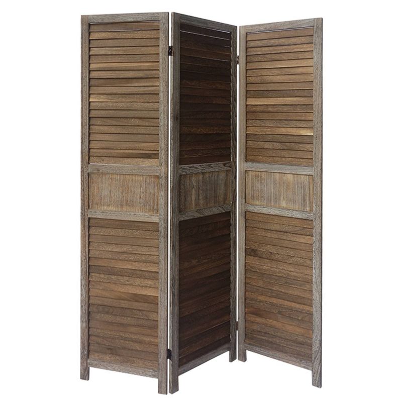 3 Panel Foldable Wooden Divider Privacy Screen with Grains and Metal Hinges Brown/Gray - The Urban Port