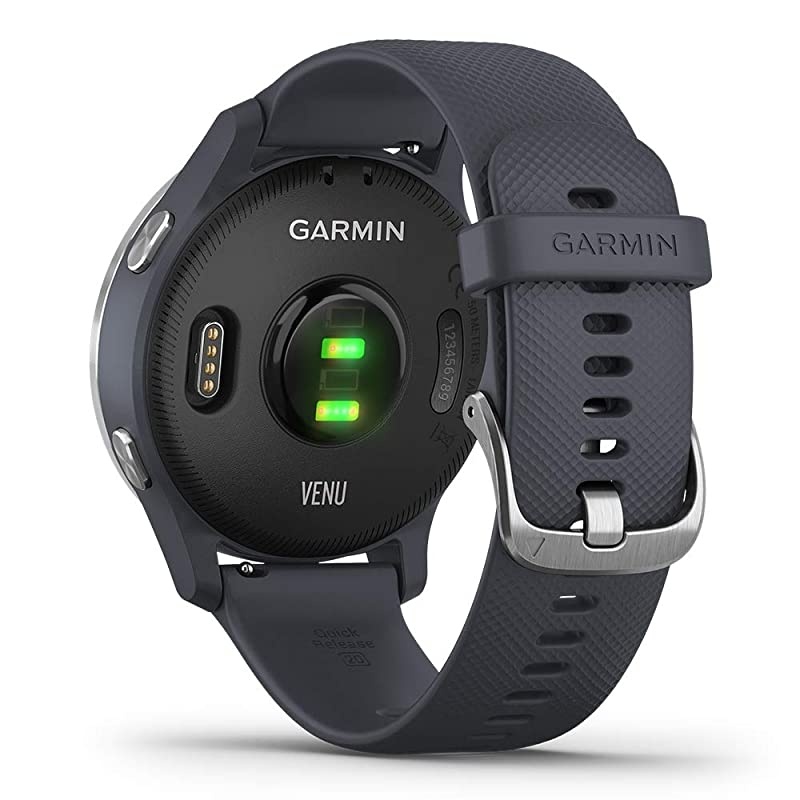 Venu (Granite Blue/Silver) Bands Bundle | +Two (2) Extra Metal Bands (Milanese Silver & Dark Gray) & HD Screen Protectors | AMOLED, Spotify & Wrist-Based HR | Fitness GPS Smartwatch