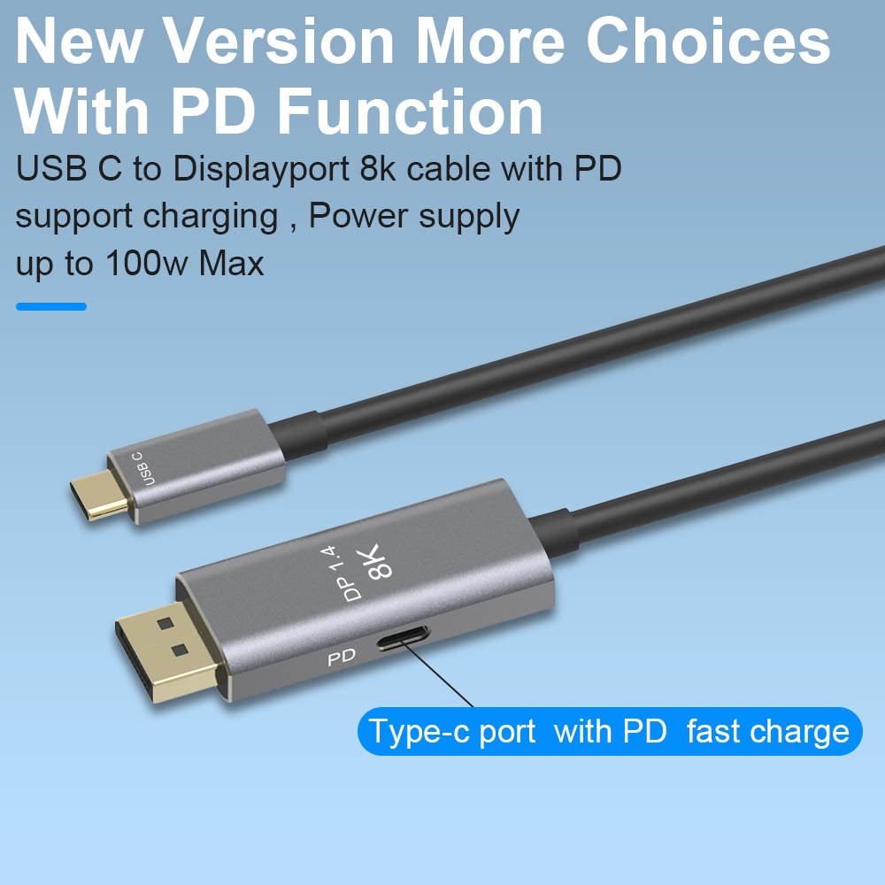 Thunderbolt 3 USB C DP1.4 Type C Cable to Displayport+PD Charging Port 8K HD Video Adapter Cable