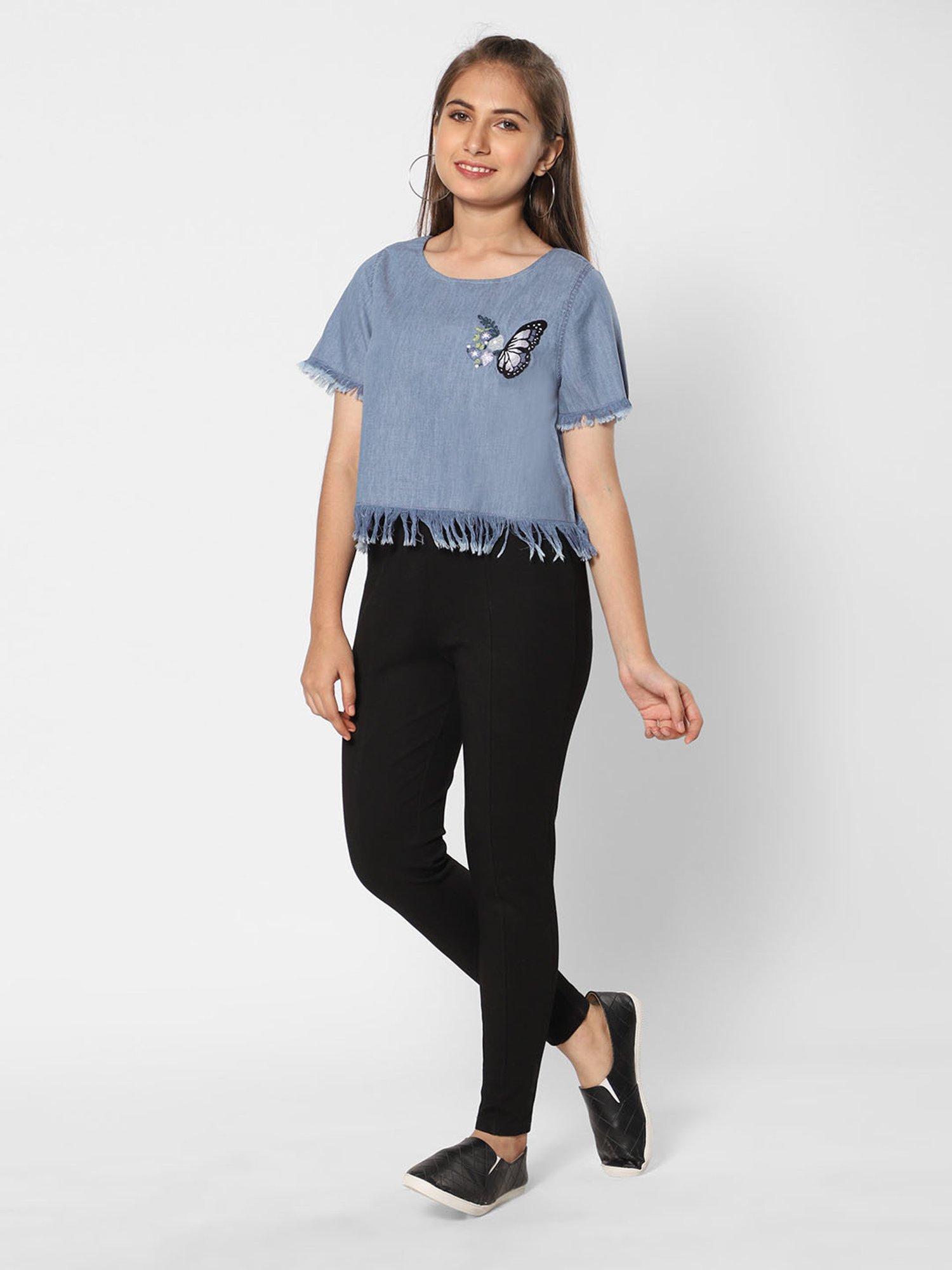 TeenTrums Girls Blue Embroidered Top