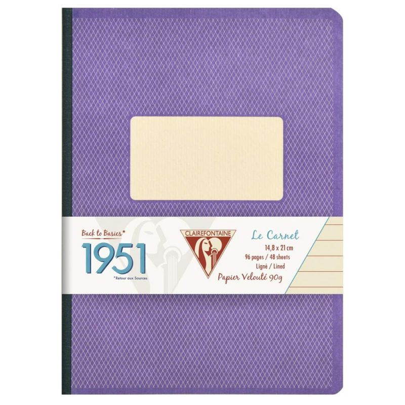 Clairefontaine A5 Back to Basic 1951 Cloth Bound Notebook, 192 Pages, Lined, Purple
