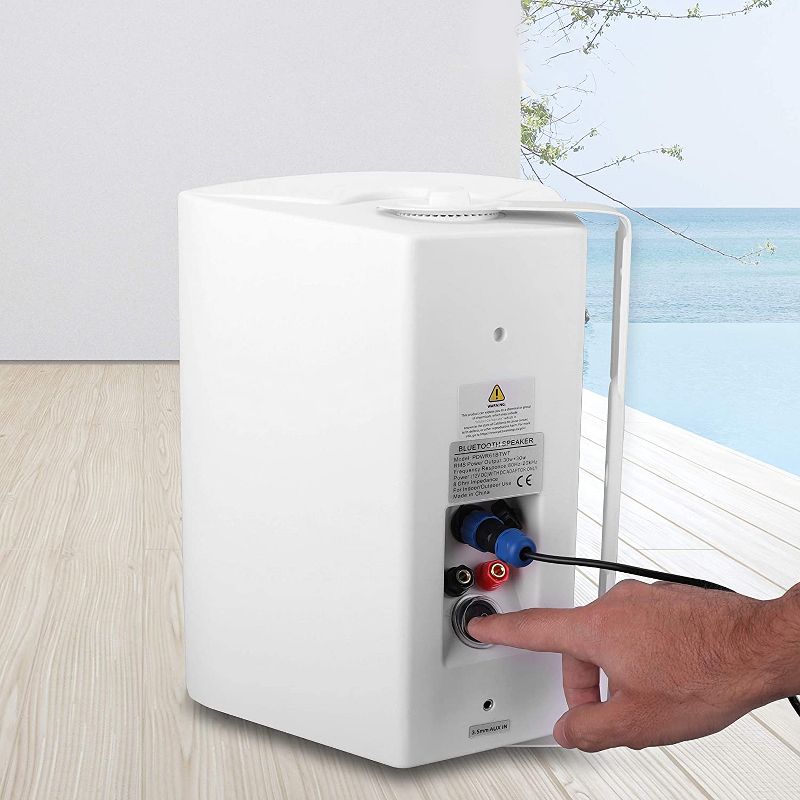 Pyle PDWR61BTWT 6.5 Inch Indoor/Outdoor Wall Mount Waterproof Stereo Speaker System Theater Wireless Bluetooth Surround Sound System, White (2 Pack)