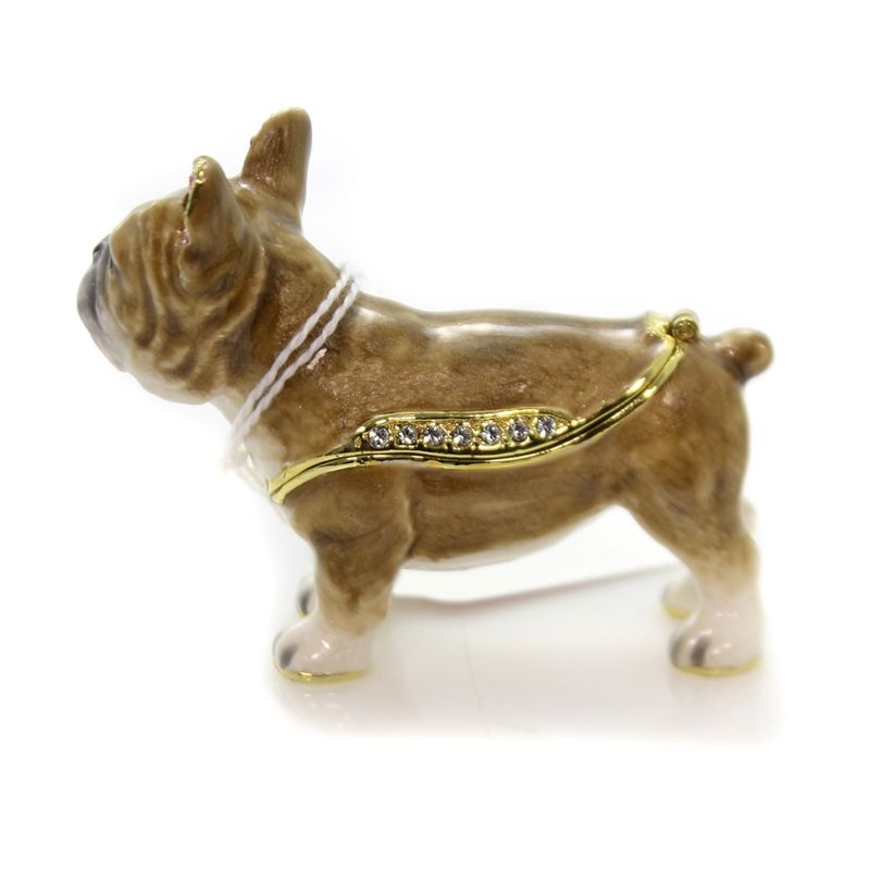 Hinged Trinket Box 2.25" French Bull Dog Enameled Box Puppy Frenchie Breed Sociable  -  Decorative Figurines