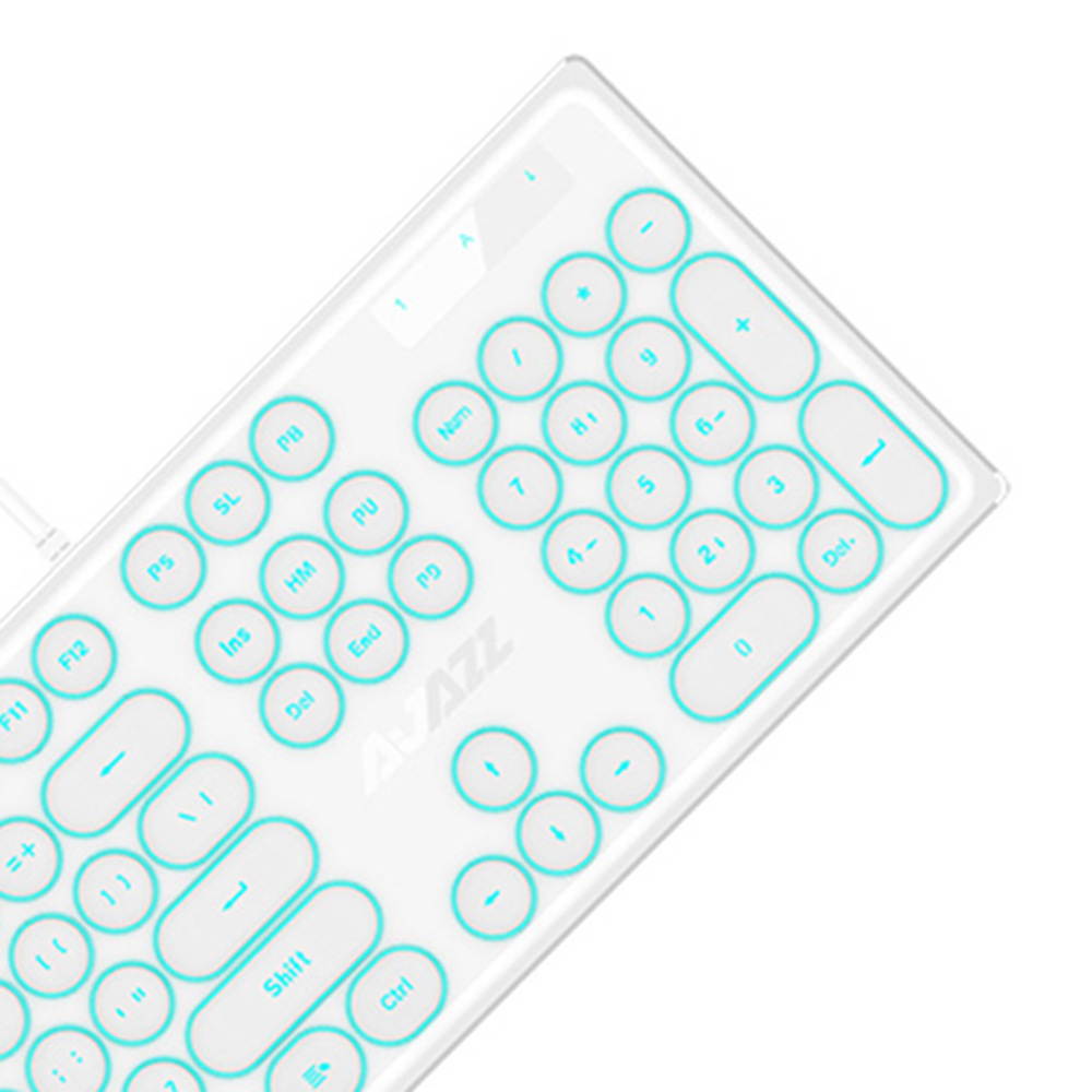 Wired Keyboard Retro Punk Round Keycap Mute White Backlit Ergonomic Slim Keyboard for Office Gamers Programmers Typists Laptop Computer