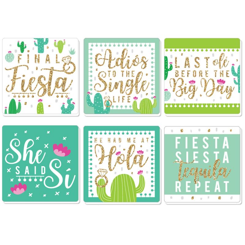 Big Dot of Happiness Final Fiesta - Funny Last Fiesta Bachelorette Party Decorations - Drink Coasters - Set of 6