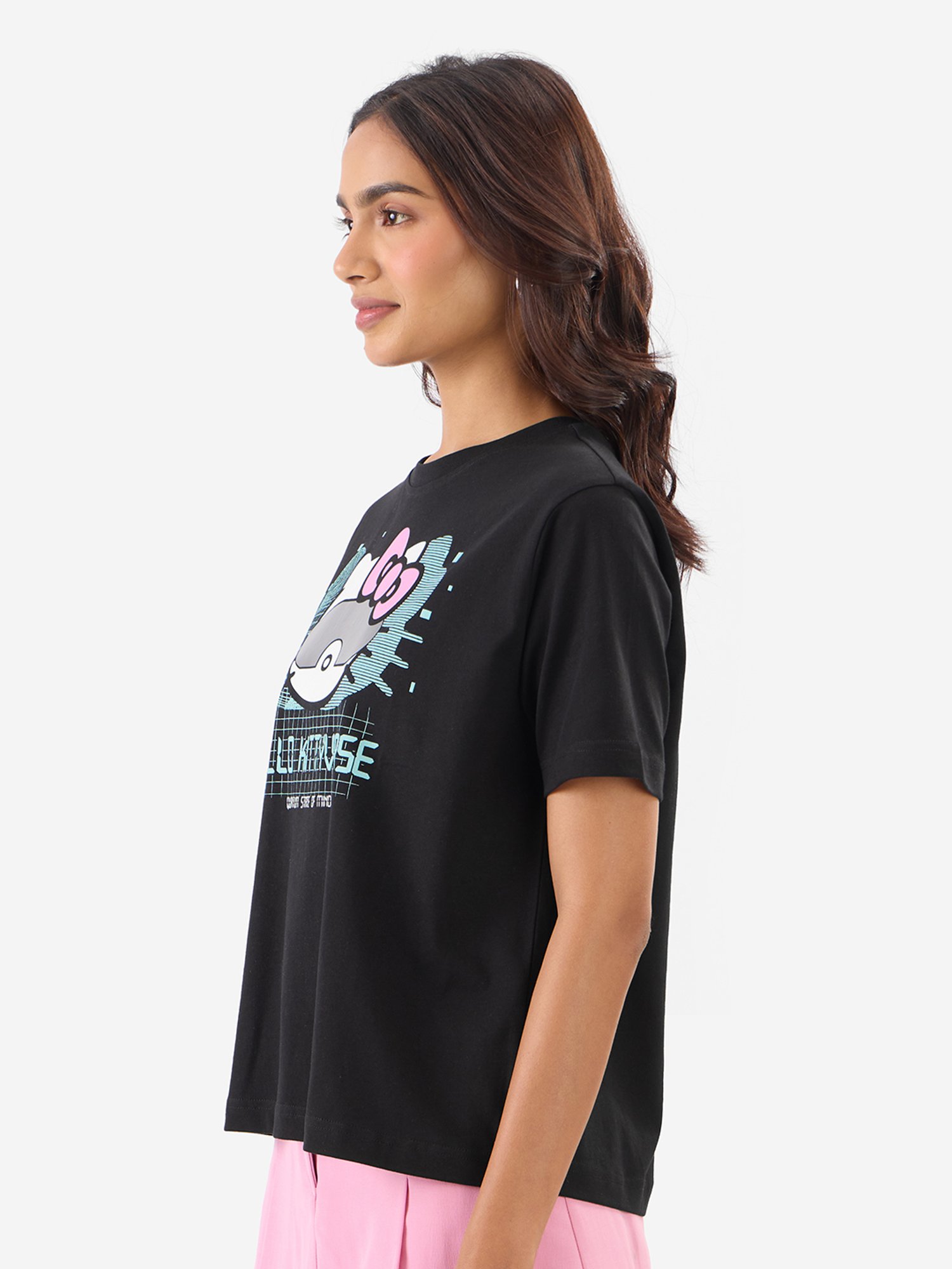 The Souled Store Black Cotton Graphic Print T-Shirt