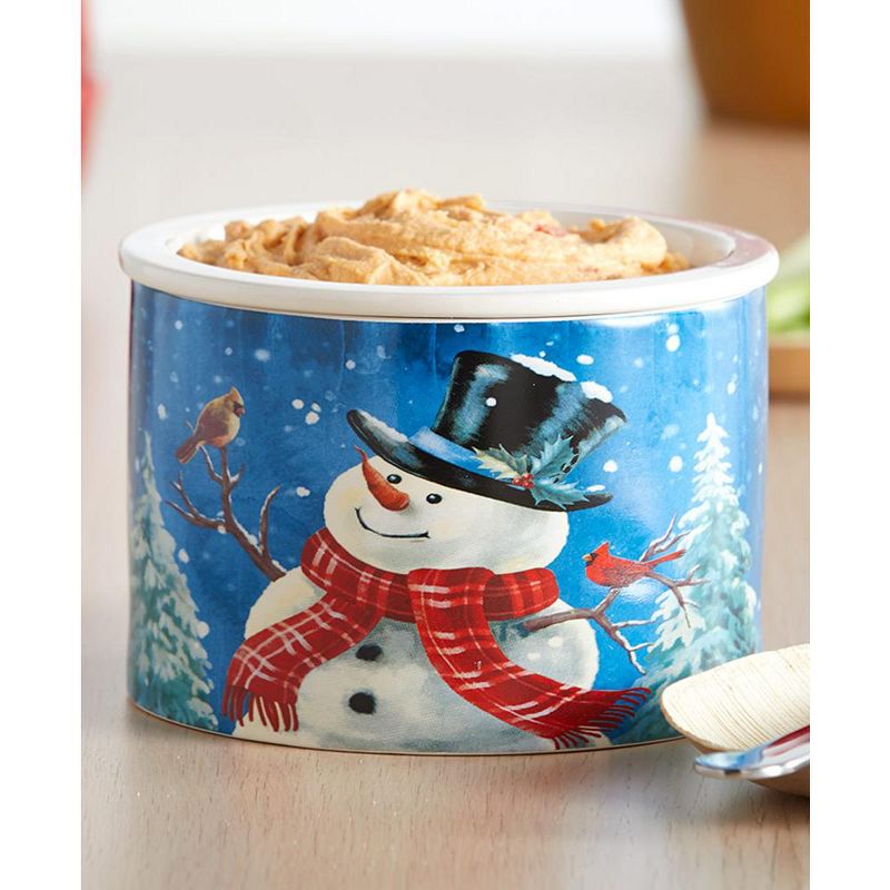 Lakeside Stoneware Dip Chiller Bowl with Snowman Winter Theme for Christmas, Holidays